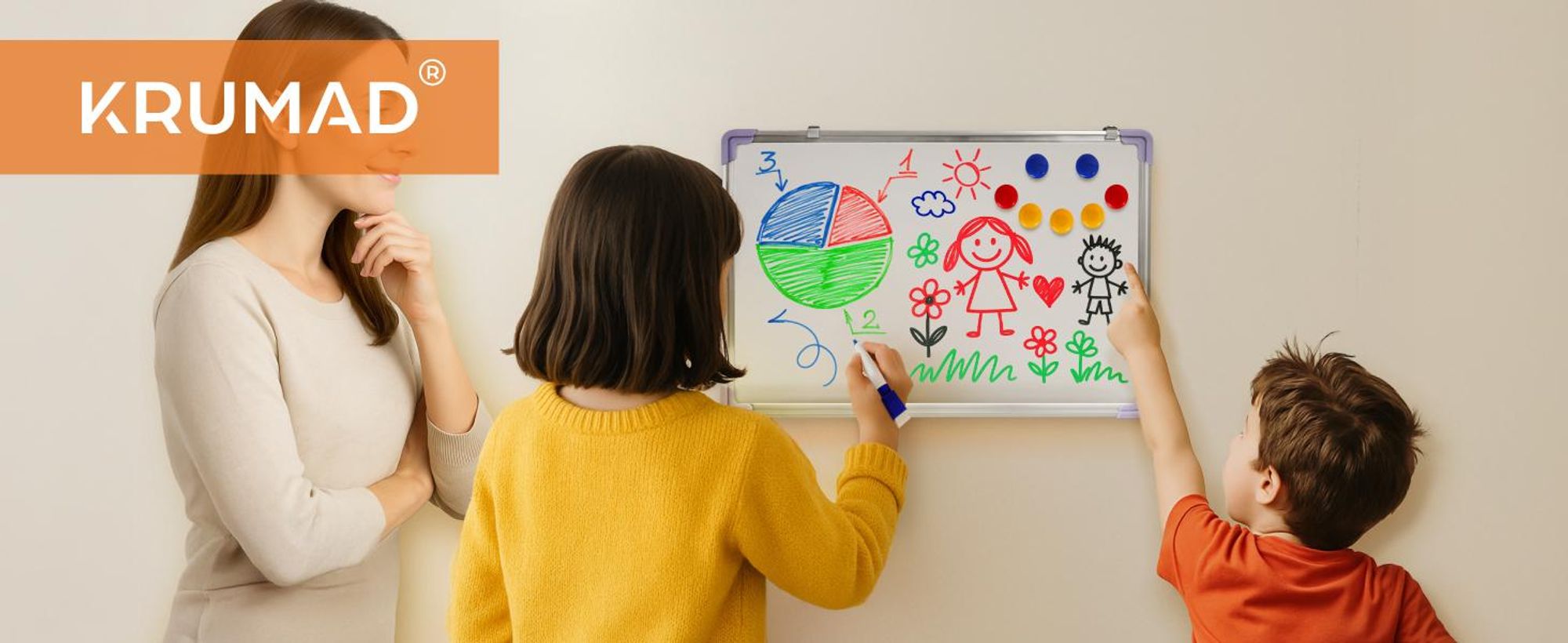 KRUMAD Whiteboard Magnetisch 60x40 cm – Magnettafel mit Zubehör, abwischbare Schreibtafel mit Metallrahmen – inkl. Stifte, Magnete & Radierer