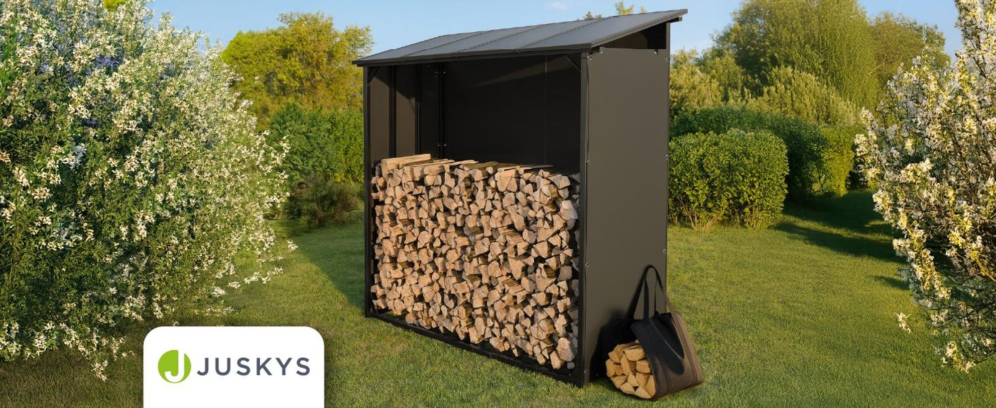 Juskys Kaminholzregal mit Dach 185x70x185 cm, 2,4 m³, wetterfest & stabil mit Zubehör