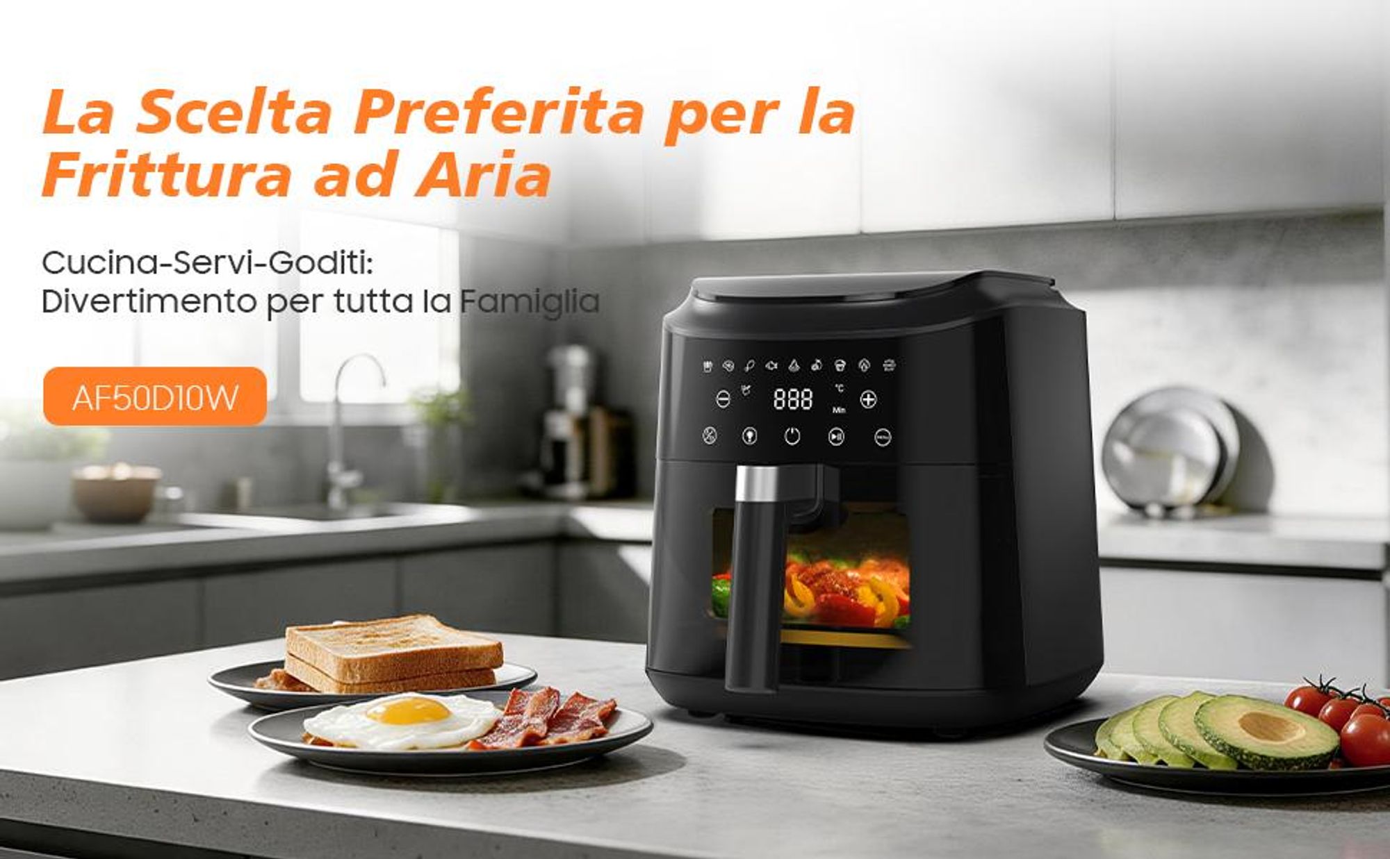 Friggitrice ad aria 6L con finestra di osservazione, friggitrice ad aria senza olio, 9 programmi con display touch