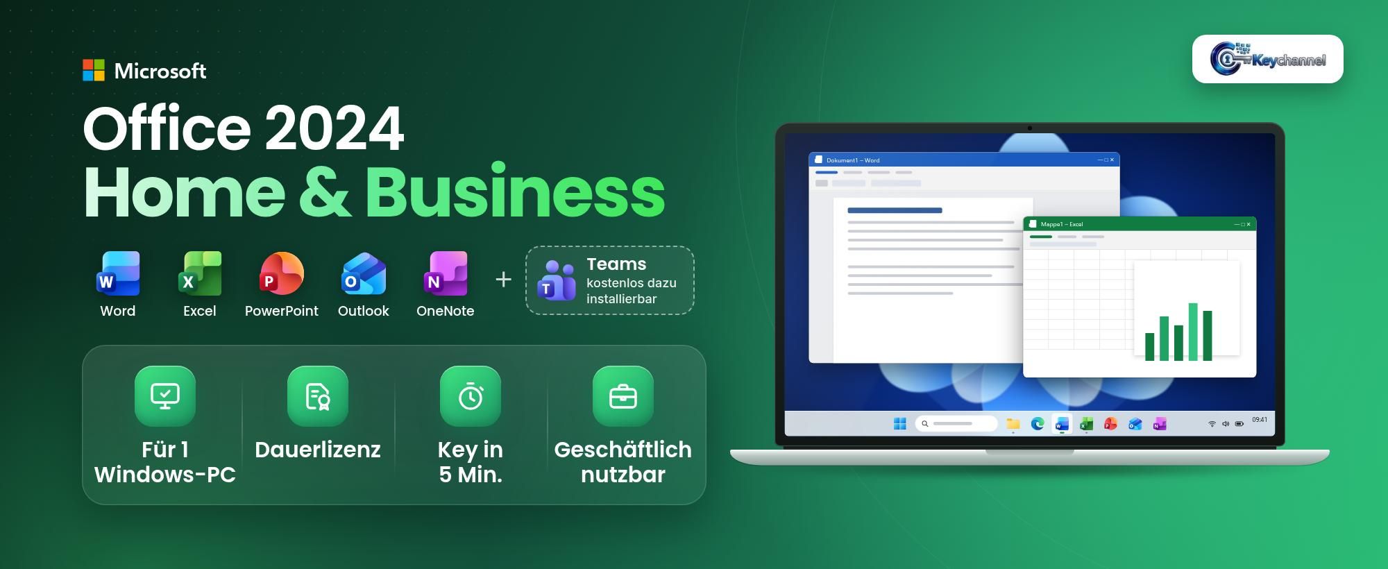 Office 2024 Home & Business Dauerlizenz für 1 PC mit Word, Excel, PowerPoint, Outlook und OneNote