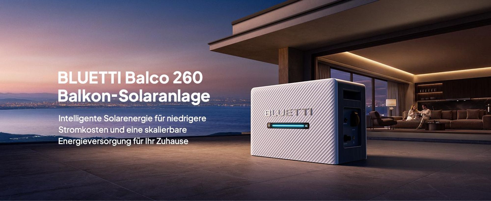 Balkonkraftwerk BLUETTI Balco 260 2560 Wh, 2400W PV-Eingang über 4 MPPT-Tracker erweiterbar auf 15 kWh Speicher für Zuhause, Solarenergie & Notstrom