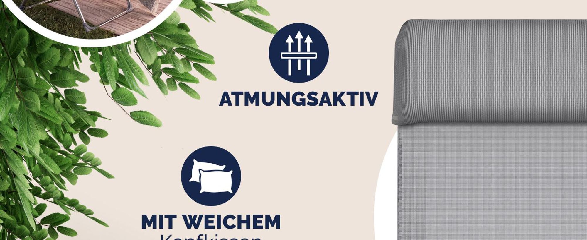 CASARIA® Gartenstuhl mit Fußteil 2er Set 6fach Verstellbar Liegefunktion Alu Faltbar Klappbar Hohe Rückenlehne Campingstuhl Klappstuhl Hochlehner Grau