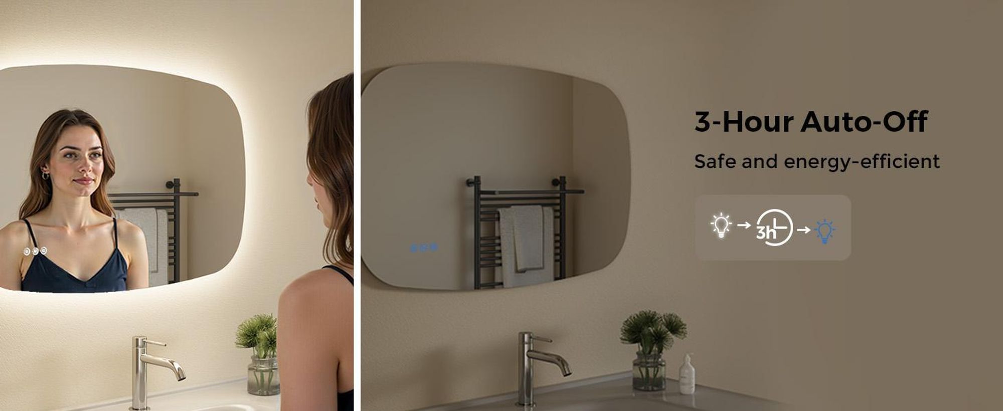 Lustro łazienkowe S'AFIELINA 80×50 cm z oświetleniem Owalne lustro LED z przełącznikiem dotykowym, ściemniane, regulacja 3 kolorów światła, bezmgielne, funkcja pamięci
