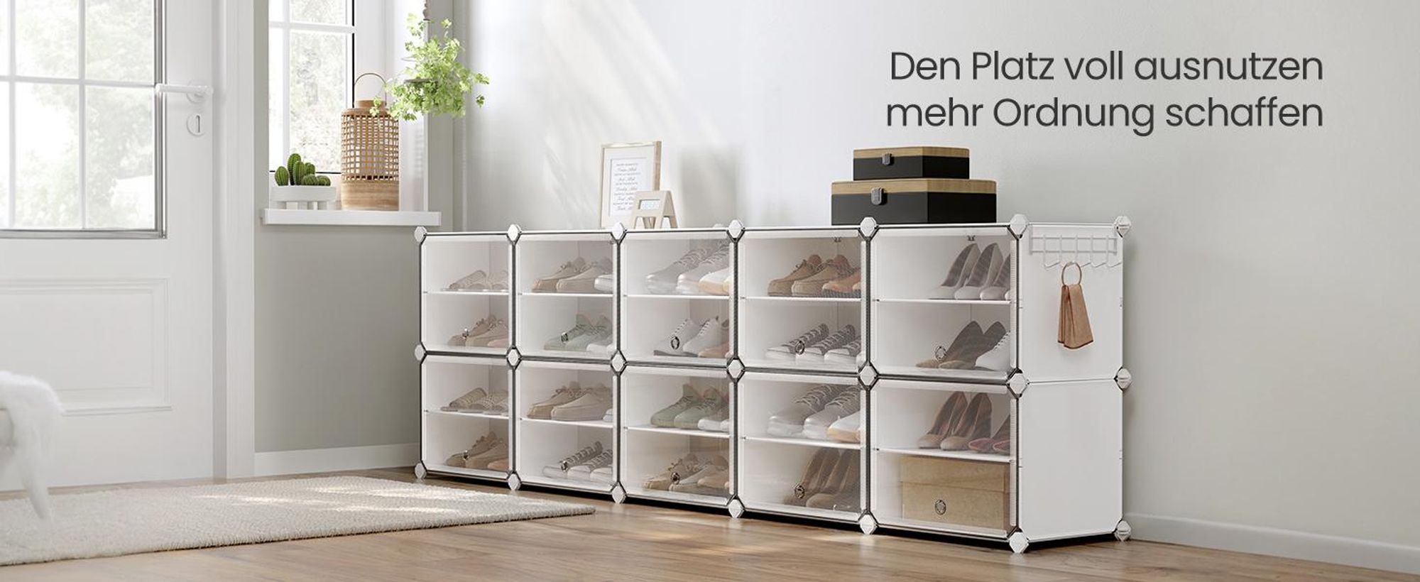 SONGMICS Schuhregal 10 Fächern Schuhschrank mit Türen weiß
