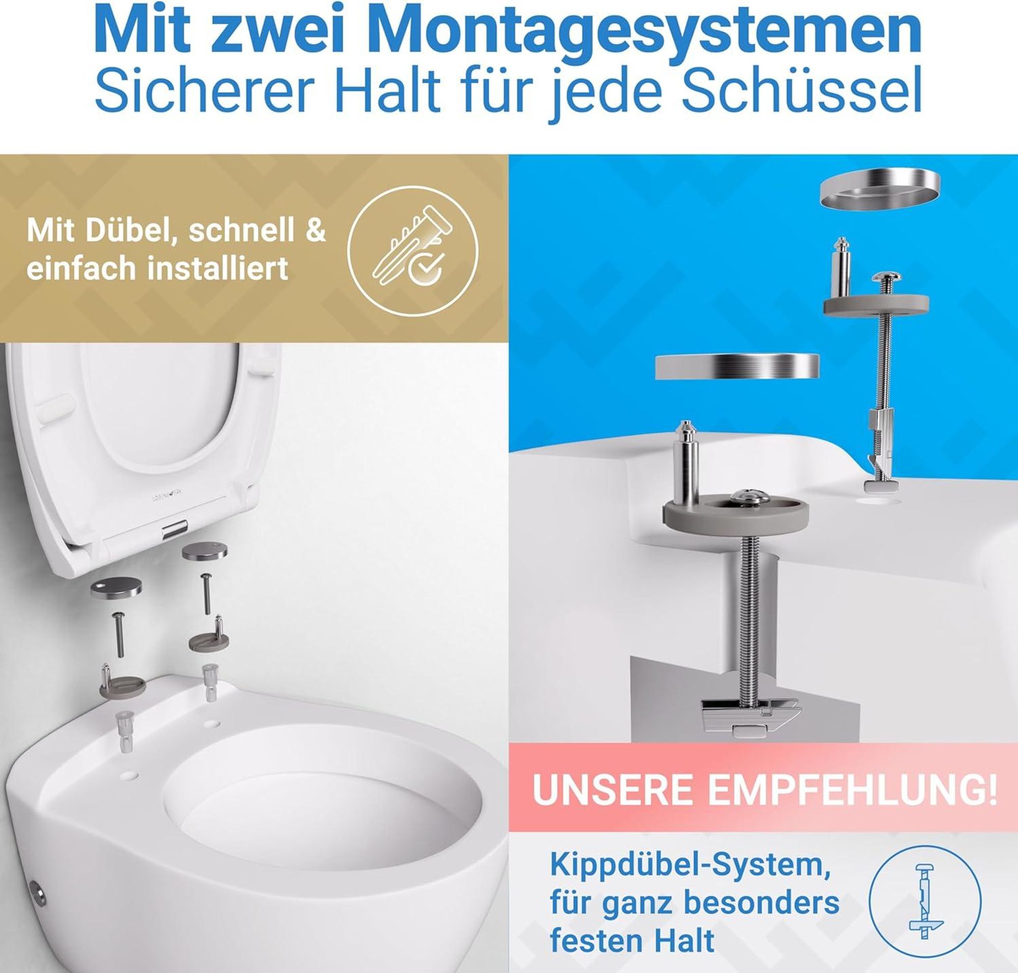 LOBENSWERK Toilettendeckel mit Absenkautomatik [Einfache Montage] antibakteriell - UV-beständig Quick-Release-Funktion Klodeckel, Klobrille, WC Sitz