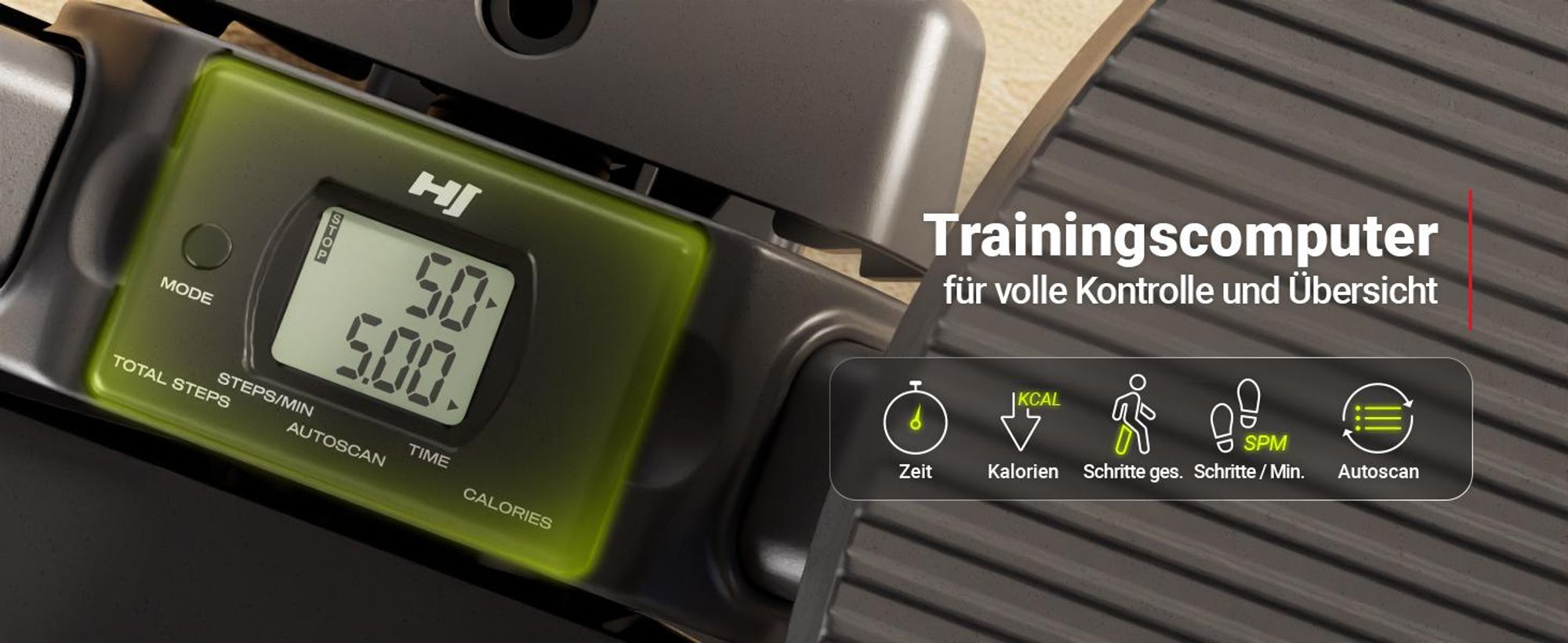 HOP SPORT® HS-060S Mini Stepper für Zuhause, Swing & Twist Stepper, Hometrainer für Bein-, Arm- & Po-Training, Fitnessgerät, Drehstepper LCD-Display