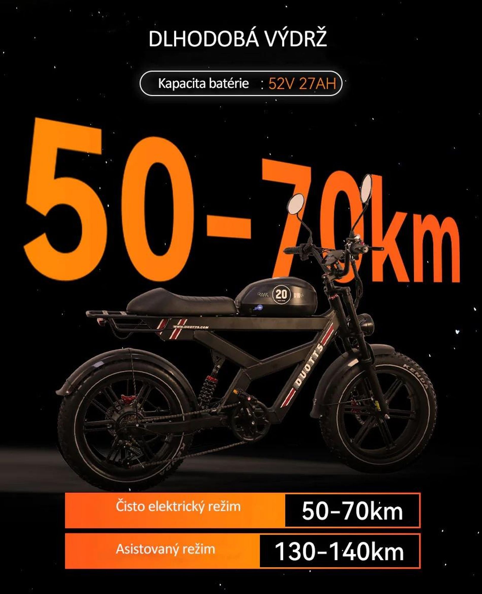 DUOTTS F20 Electric Bike - Batéria 52V 27AH s hydraulickými kotúčovými brzdami - čierna