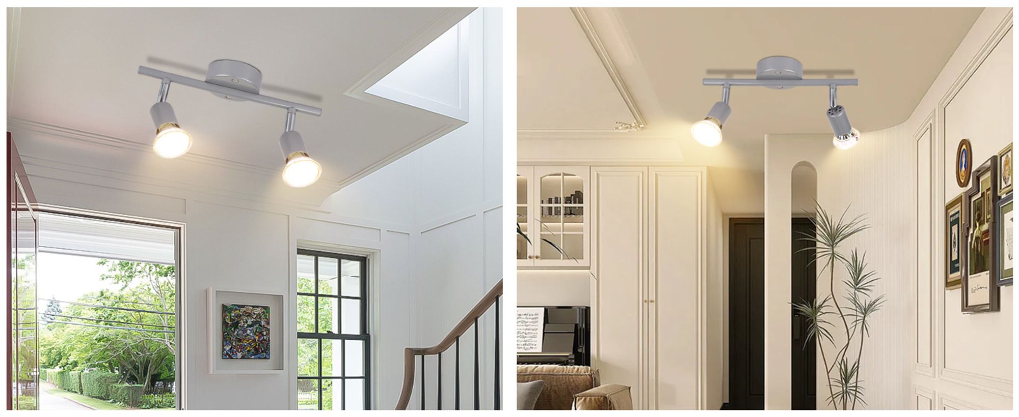 ZMH LED Deckenstrahler Schwenkbar GU10 Glänzendes Silber Deckenleuchte Deckenspots 2 Flammig Wandleuchten Bad Deckenlampe Küchen Flur Schlafzimmer Leuchtmittel Enthalten