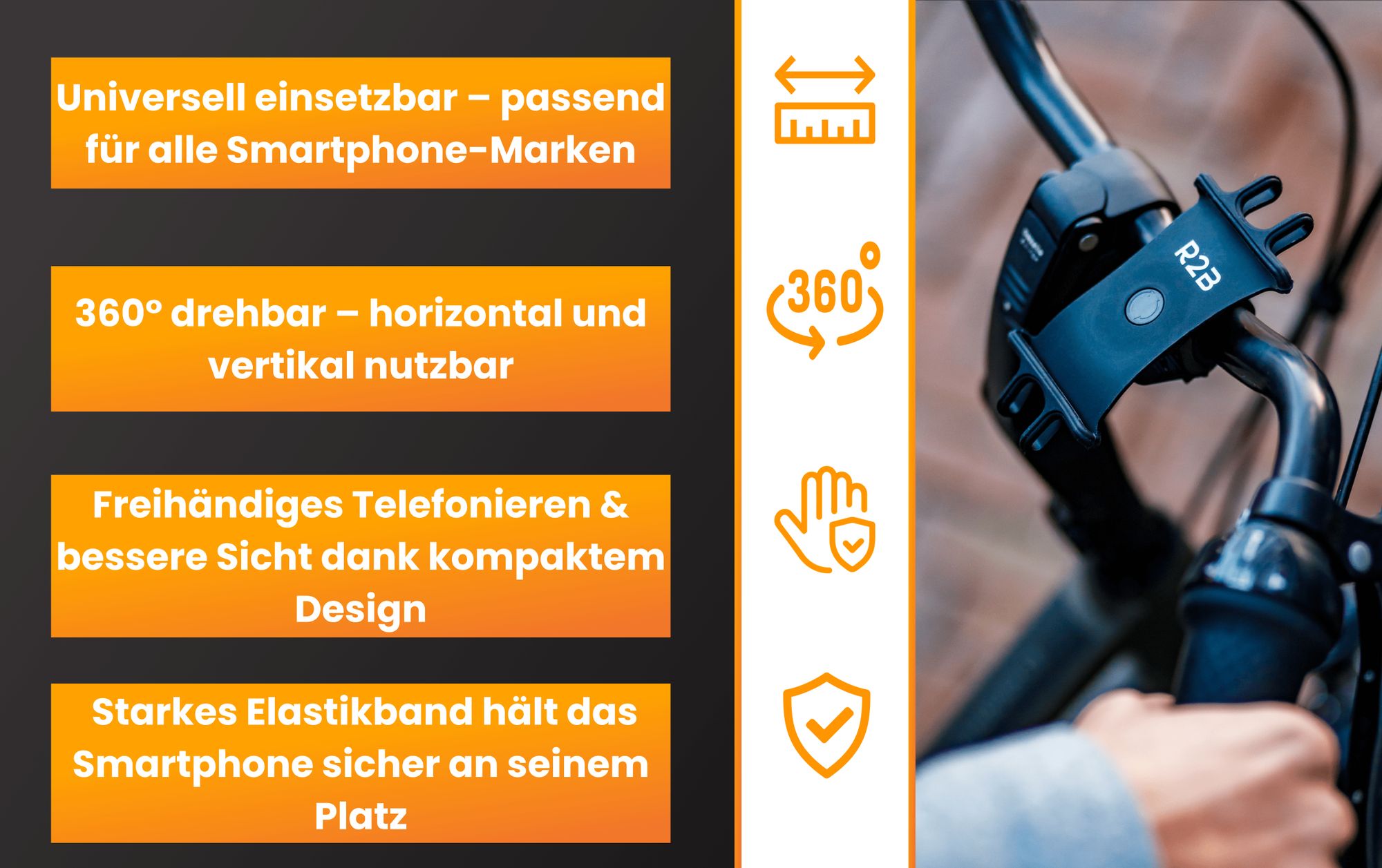 R2B Handy Halterung Fahrrad - Universal elastisch fahrrad Handyhalterung, Handyhalter fahrrad für Mountainbikes, Motorräder und Motorroller
