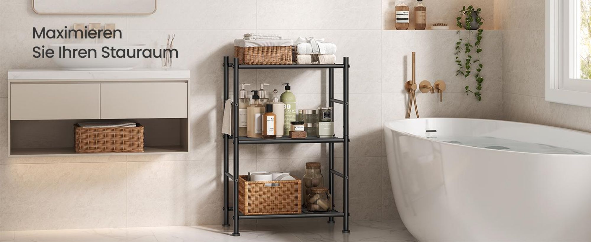 SONGMICS Standregal aus Stahl mit 3 Ebenen, Robustes Aufbewahrungsregal für Küche, 40 x 30 x 77,5 cm, Schwarz