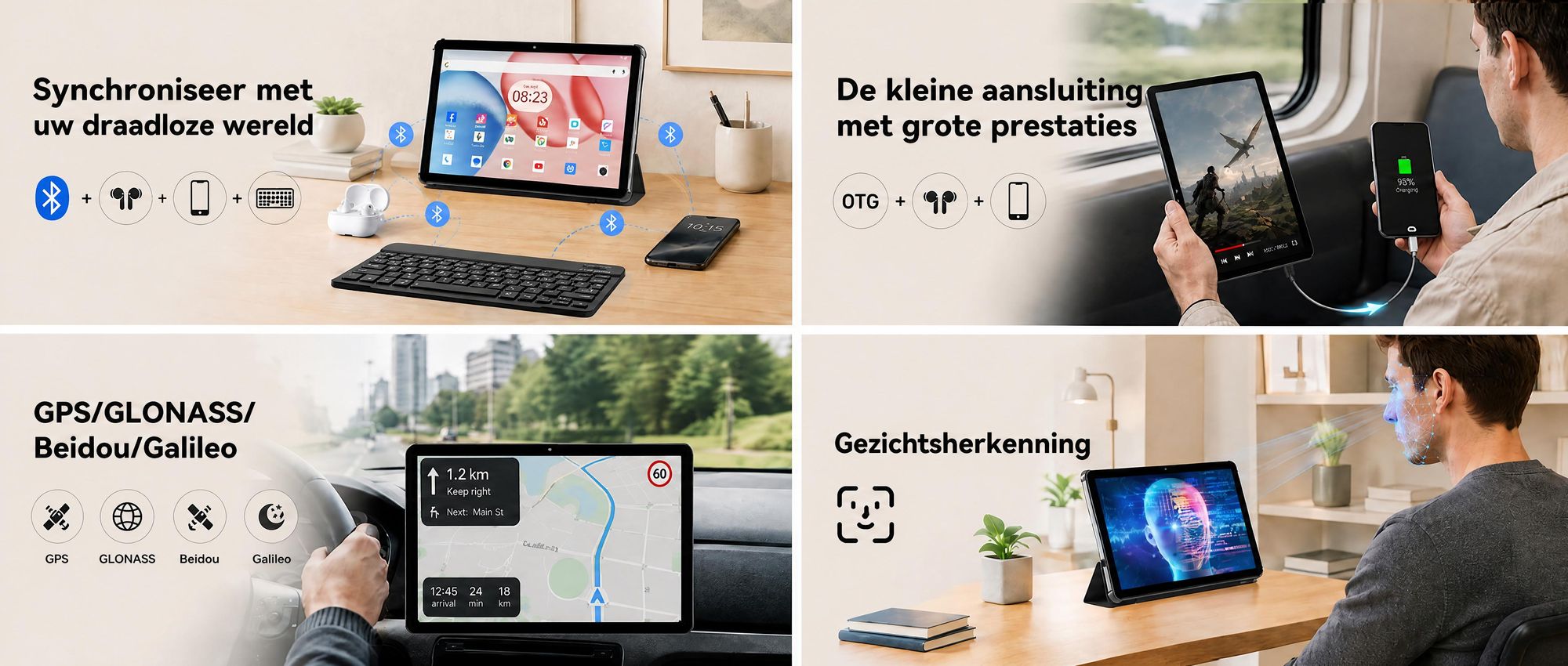2026 W80 10.1" tablet met 120Hz, 32+128GB/2TB opslag, Android 16, Gemini AI 4.0, Widevine L1, 4G SIM + 5G WiFi, 6000mAh batterij, OTG-ondersteuning, met toetsenbord, muis, stylus en beschermhoes