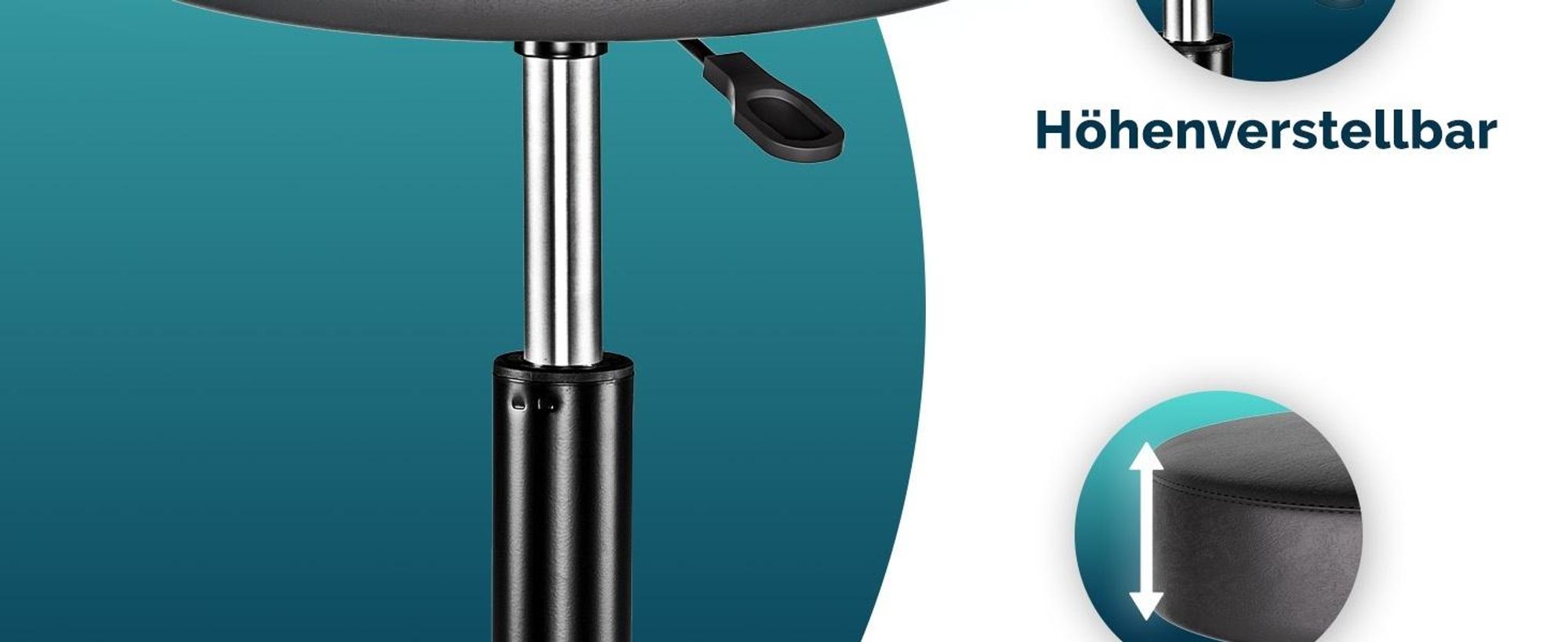 CASARIA® Rollhocker Höhenverstellbar 2er Set 10cm Polsterung 46-60cm Höhe 360° Drehbar Ø35cm Rund Rollen Bürohocker Drehhocker Arbeitshocker Stuhl Grau