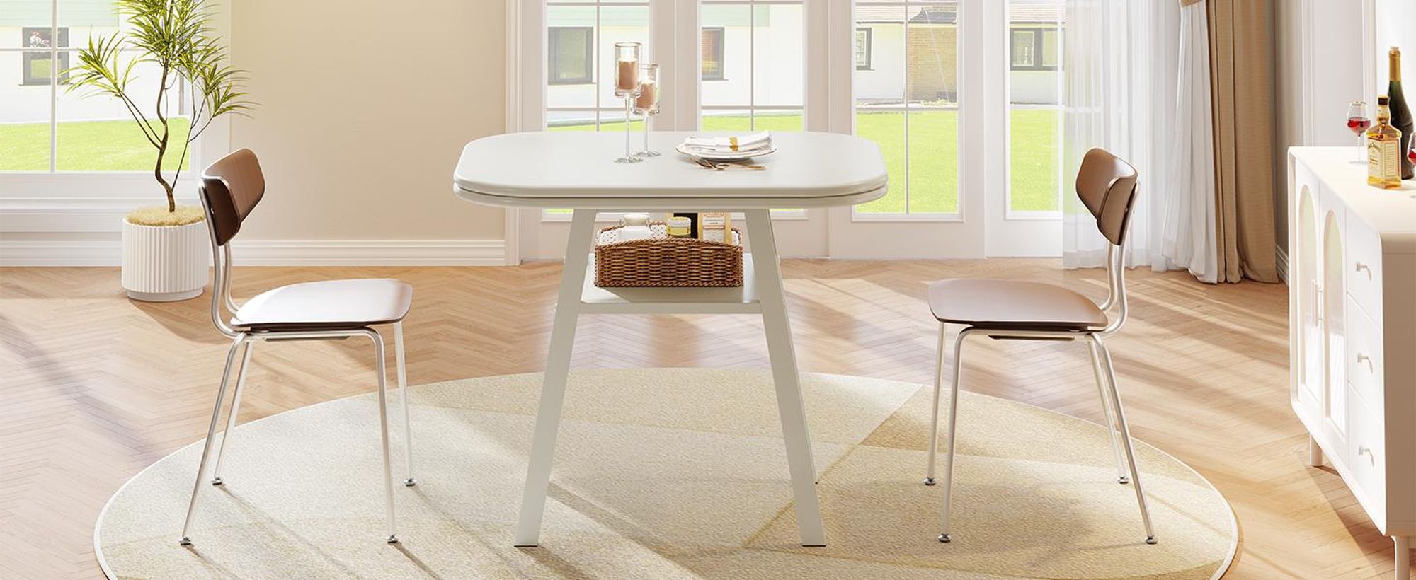 Tribesigns Esstisch für 2–4 Personen, 80x60 cm, kleiner moderner Küchentisch mit Ablagefach für Esszimmer, Küche, Wohnzimmer, platzsparend, Weiß