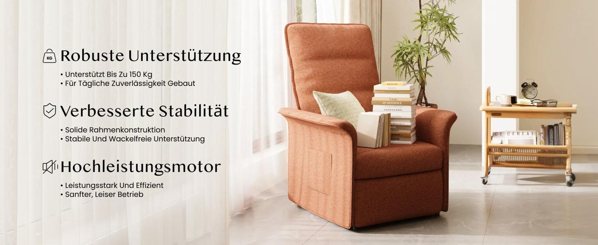 FLEXISPOT Elektrischer Relaxsessel mit Liegefunktion 105°–155°, Verstellbarer TV- & Fernsehsessel für Wohnzimmer, Rückenlehne & Fußstütze(Orangebraun)