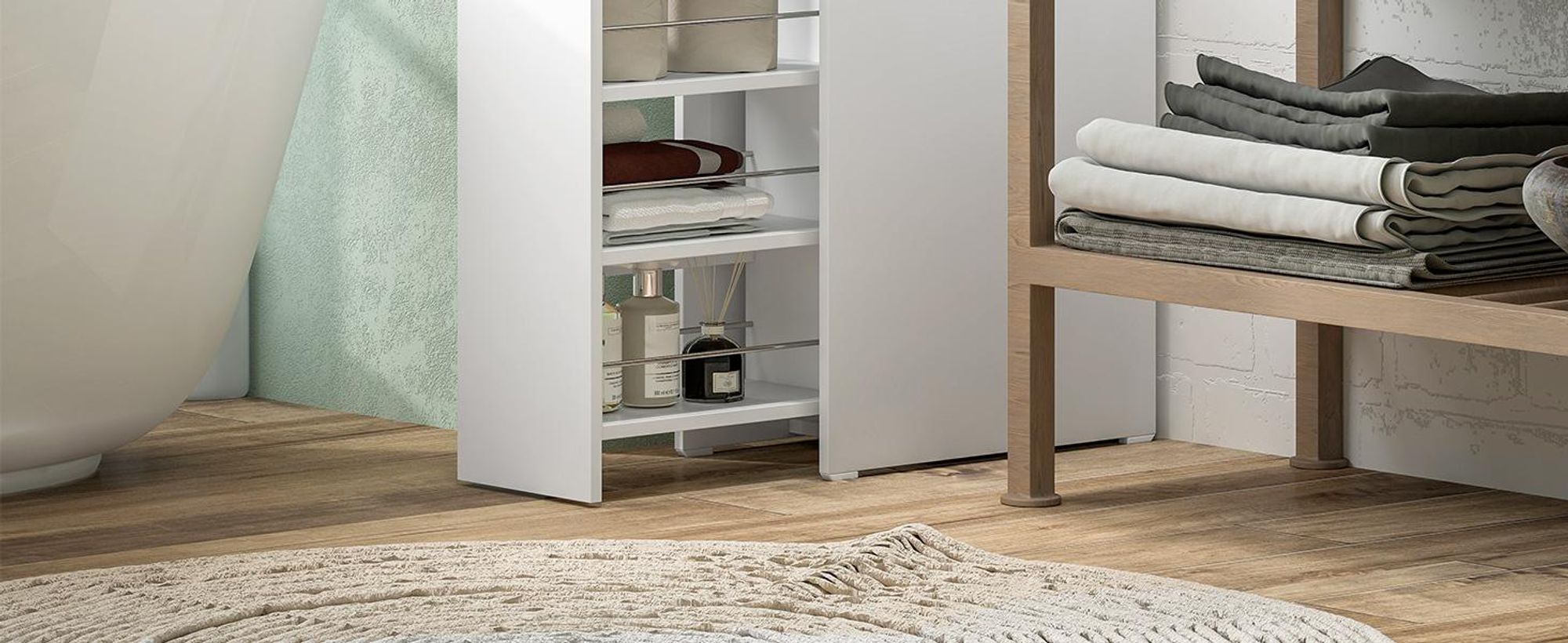 HOMCOM Nischenschrank Schmaler Badezimmerschrank mit tiefer Schublade, Rad Weiß