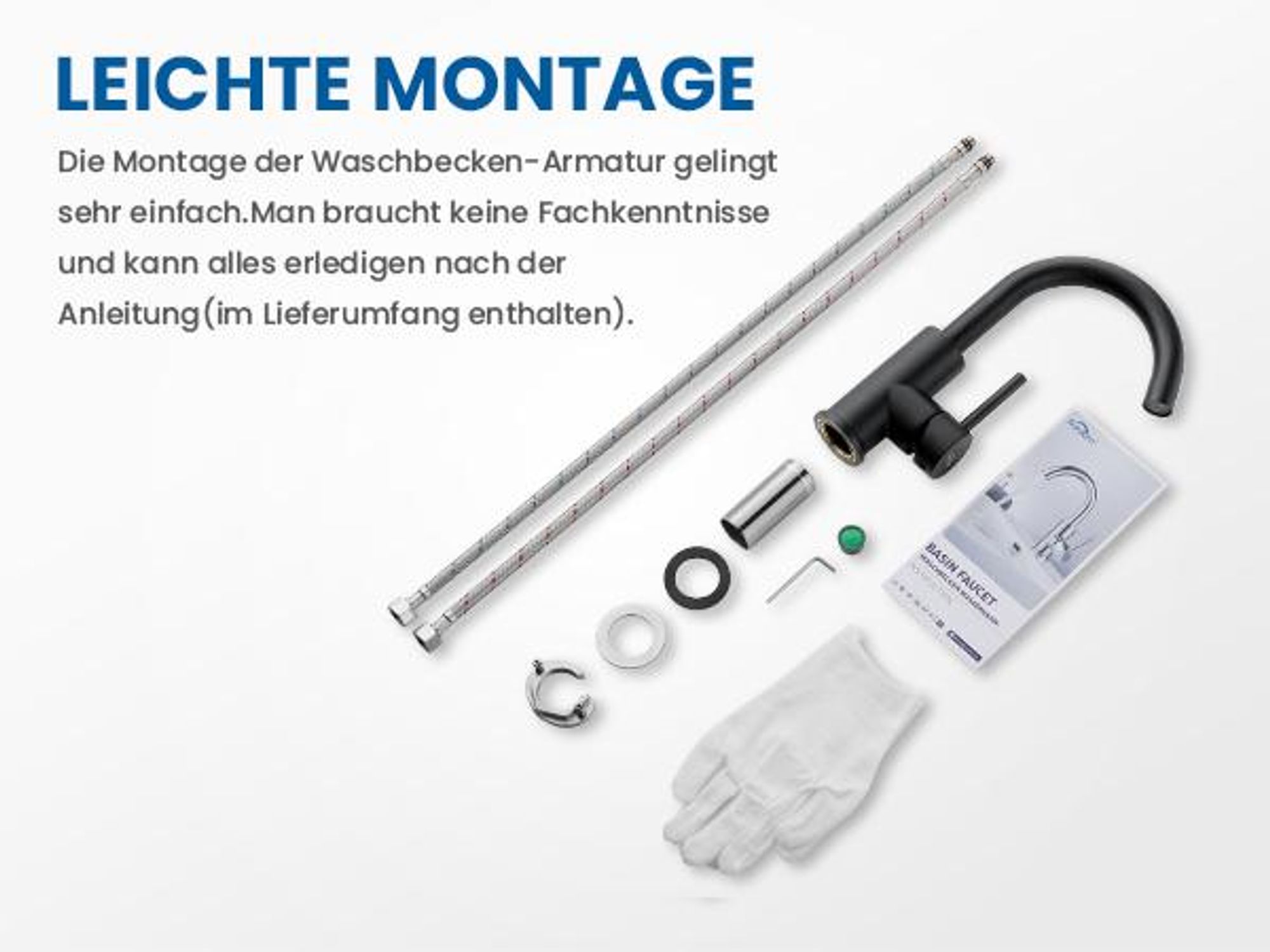 Waschtischarmatur 360° Drehbar Schwarz, Bleifrei Kalt Warm, Auralum MAX, Badarmatur Wasserhahn Bad, Mischbatterie Waschbeckenarmatur Schwarz