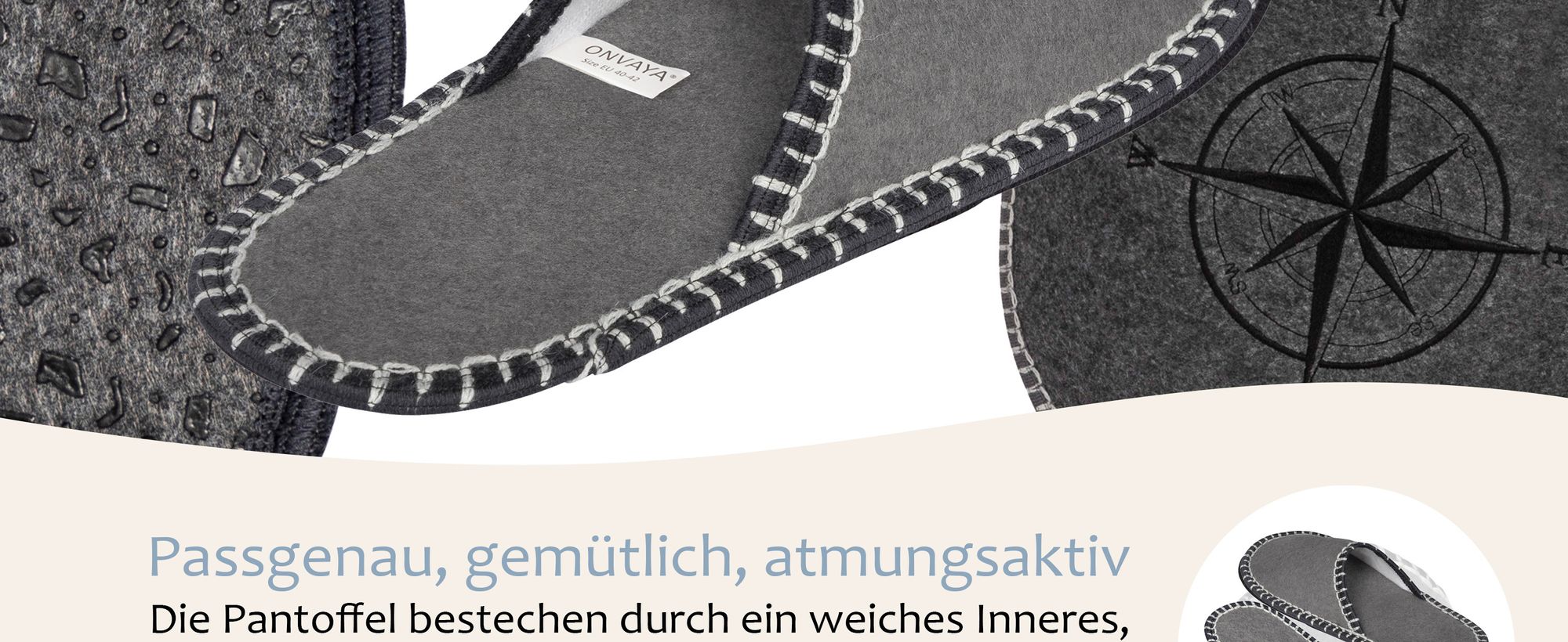 ONVAYA® ABS Gästepantoffel | Kompass | 6er Set | Antirutsch Sohle | Hausschuhe | Filzpantoffel | Gr. 36-45 Gästehausschuhe