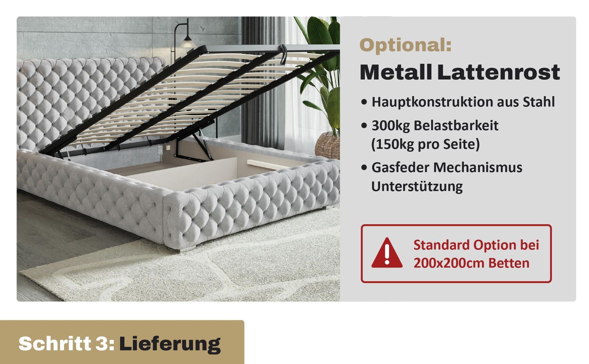 MOTIVENA Dianna Chesterfield Polsterbett 180x200 mit Bettkasten, Holz Lattenrost, Bett 180x200 Beige Samt (Amor 04)