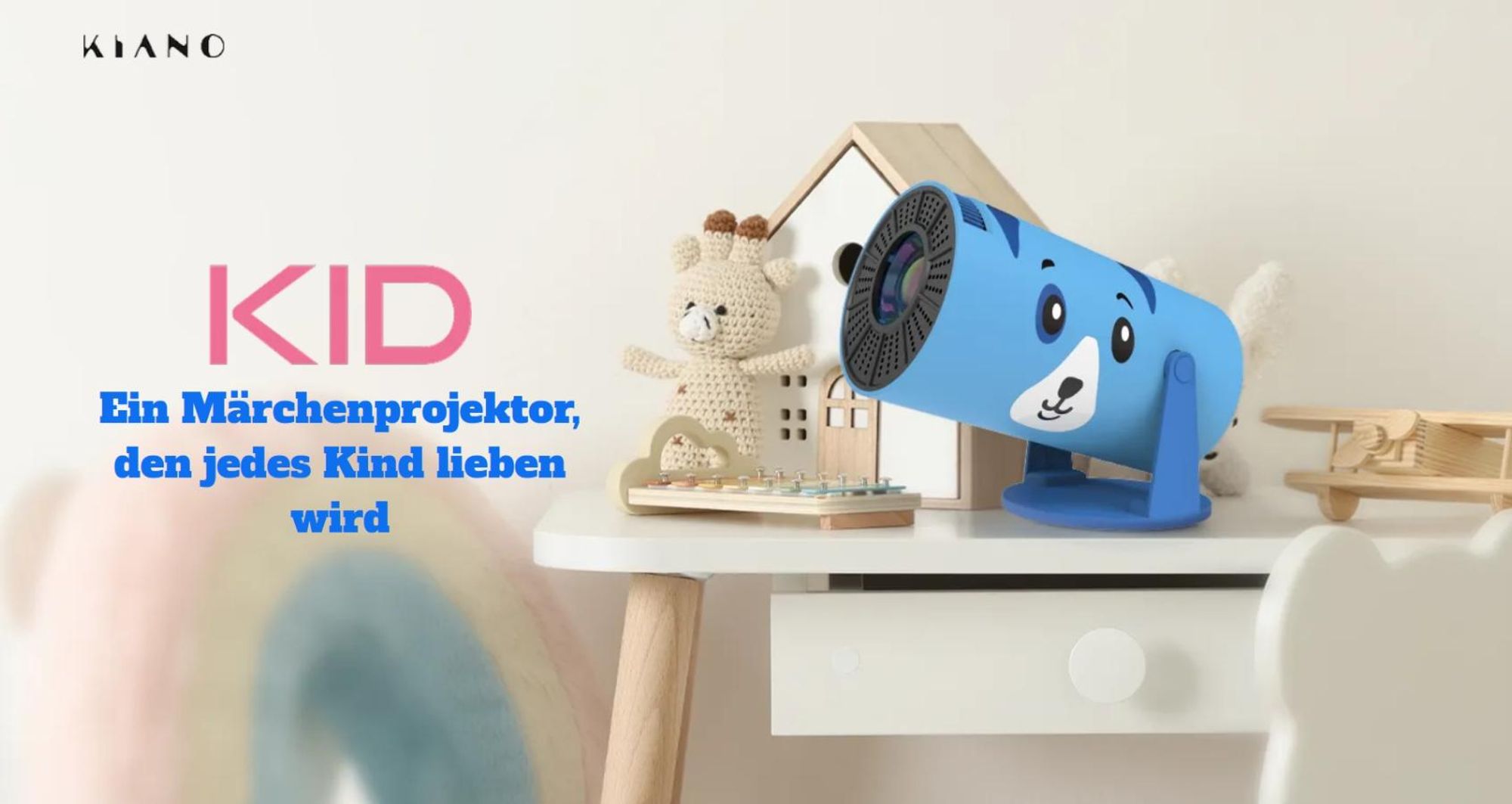 Beamer Kiano Kid Kinder Blau Hund Projektor HD 720p WLAN Bluetooth AirPlay Miracast 230° Drehung Mini Beamer für Kinderzimmer
