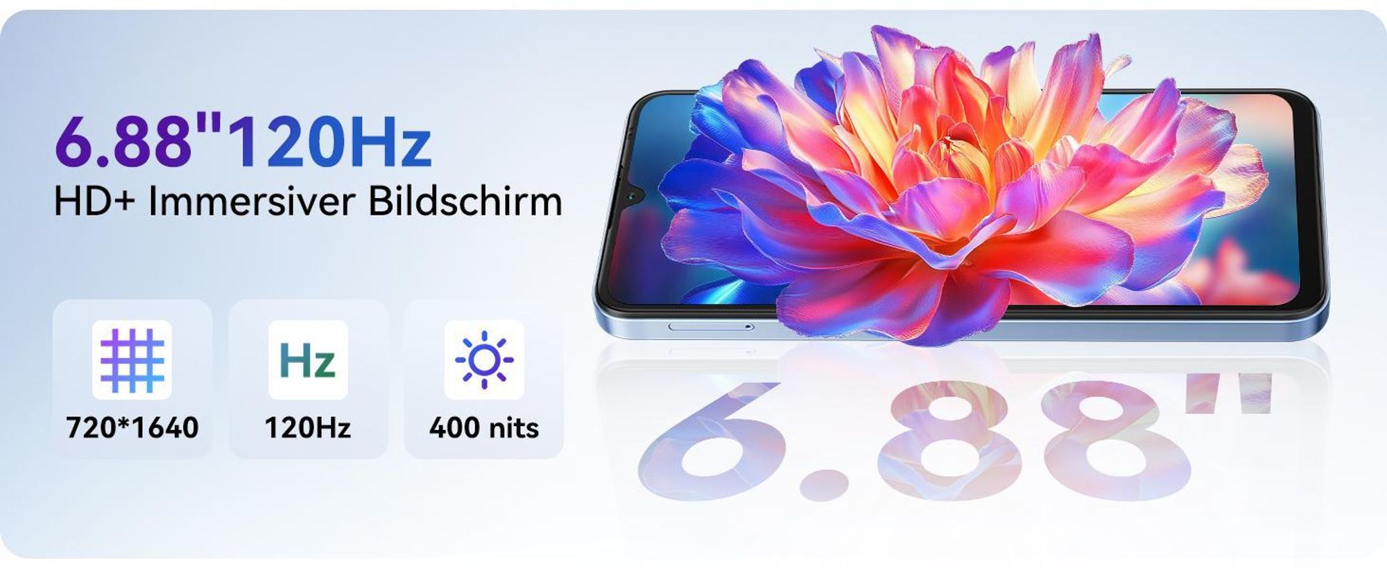 Blackview WAVE 10 Smartphone Ohne Vertrag, Android 16, 32+128GB,Dual SIM,120Hz, 6.88",32 MP, Live-Fotos, 5000 mAh, Face ID, WiFi 5G, Doke OS 5.0