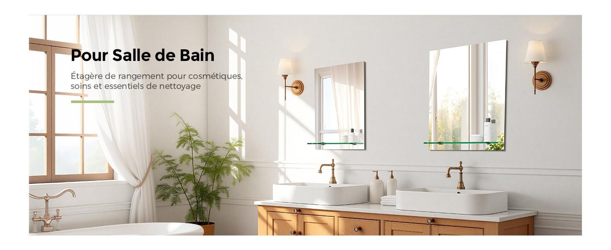 S'AFIELINA Miroir de salle de bain avec étagère 60 × 45 × 1,0 cm (H × L × P) Miroir avec étagère Miroir mural de salle de bain avec rangement