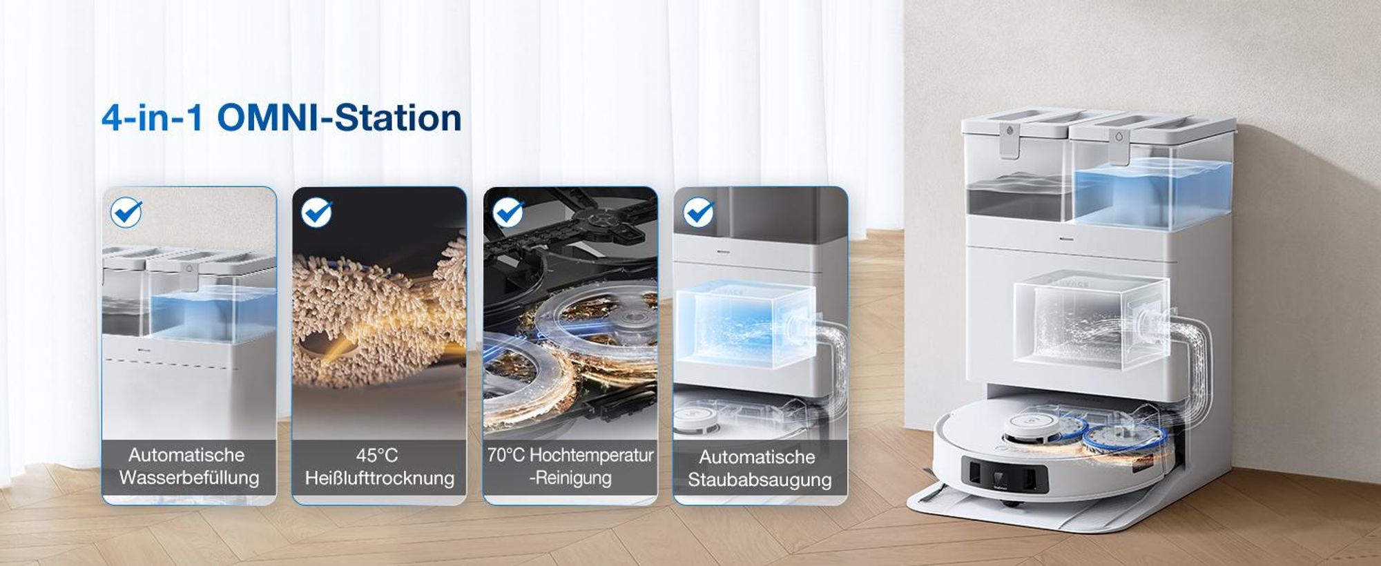 ECOVACS DEEBOT T30C PRO Omni Gen 2, Staubsauger Roboter 15400Pa, Saugroboter mit Wischfunktion, 70°C Heißwasser-Moppwäsche, Wischroboter Weiß