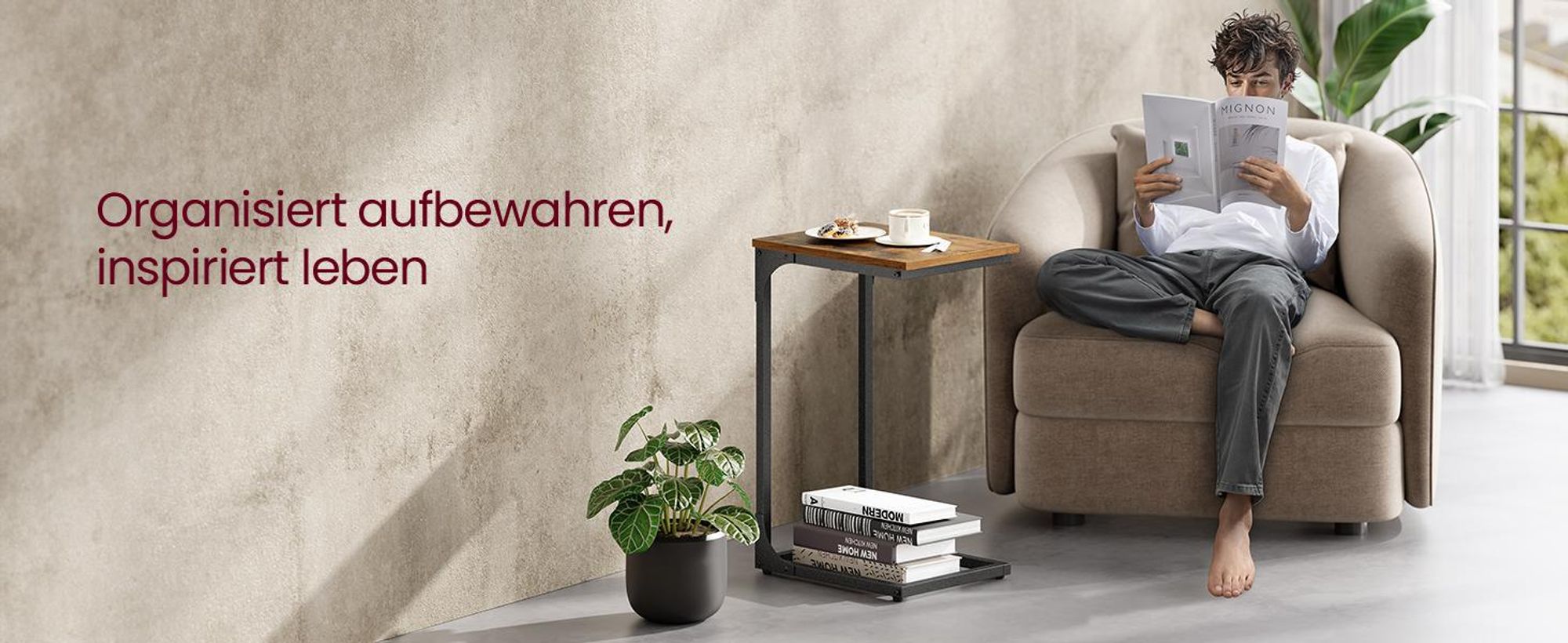 Beistelltisch, Nachttisch, Sofatisch, für Wohnzimmer, Schlafzimmer, leichter Aufbau, Metallrahmen