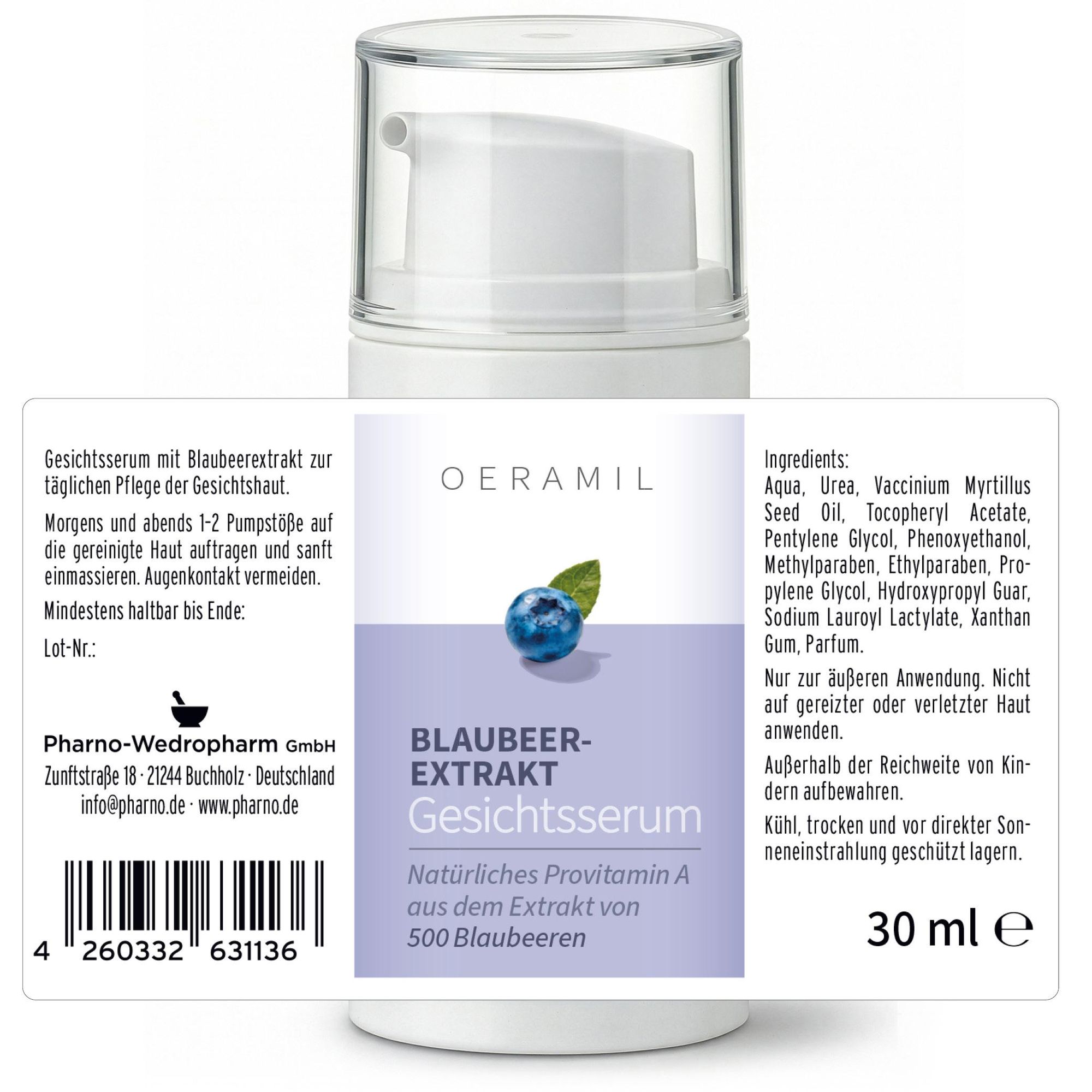 OERAMIL Blaubeer-Extrakt Gesichtsserum mit natürlichem Provitamin A, 30 ml