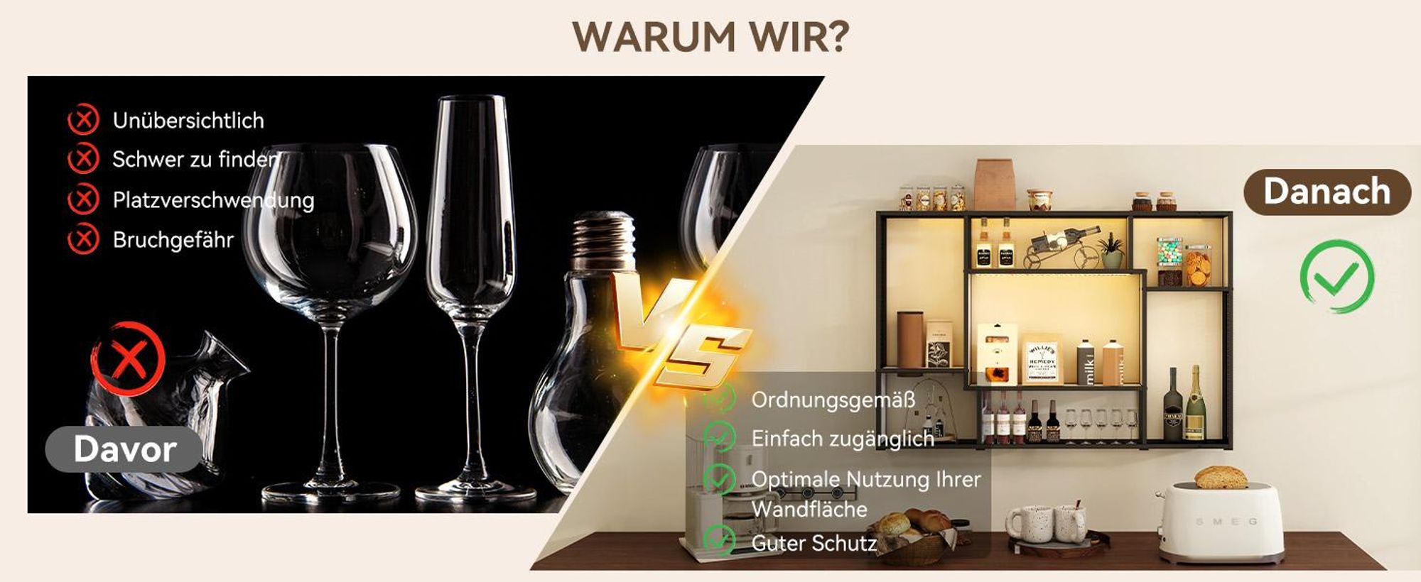 Puluomis Weinregal Wandregal mit RGB Beleuchtung 120cm MDF Holzplatte und Metallrahmen max 20kg belastbar pro Fach Wandmontage oder Stehend  weiß
