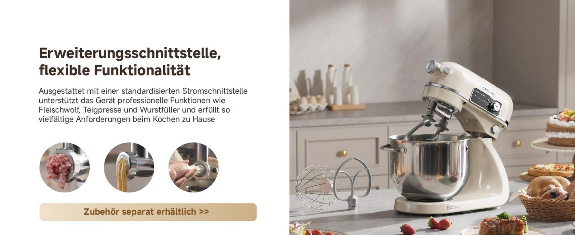 Dreame MX60 Standmixer mit patentiertem Doppelteighaken,leisem 800W,Intelligent Digitalanzeige,12 Geschwindigkeitsstufen,6-Liter Rührschüssel,creme