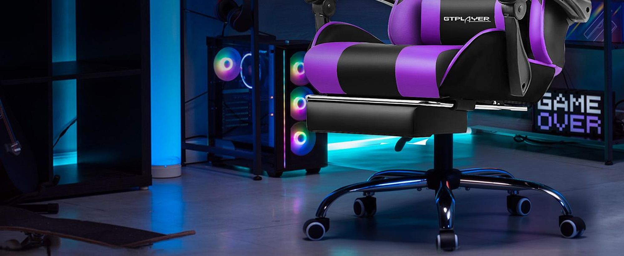 GTPLAYER Kancelářská židle Herní židle Masážní herní křeslo Ergonomická herní židle s opěrkou nohou, masážní bederní polštář, polstrovaná herní židle, otočné křeslo