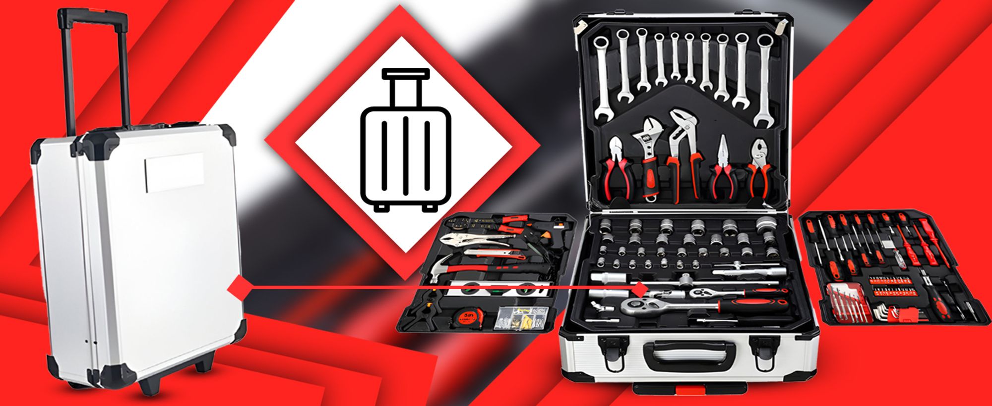 Werkzeugkoffer Rollkoffer Tragekoffer Koffer mit Rollen Werkzeug-Set 187-tlg für Haushalt Garage & Werkstatt Silber Retoo