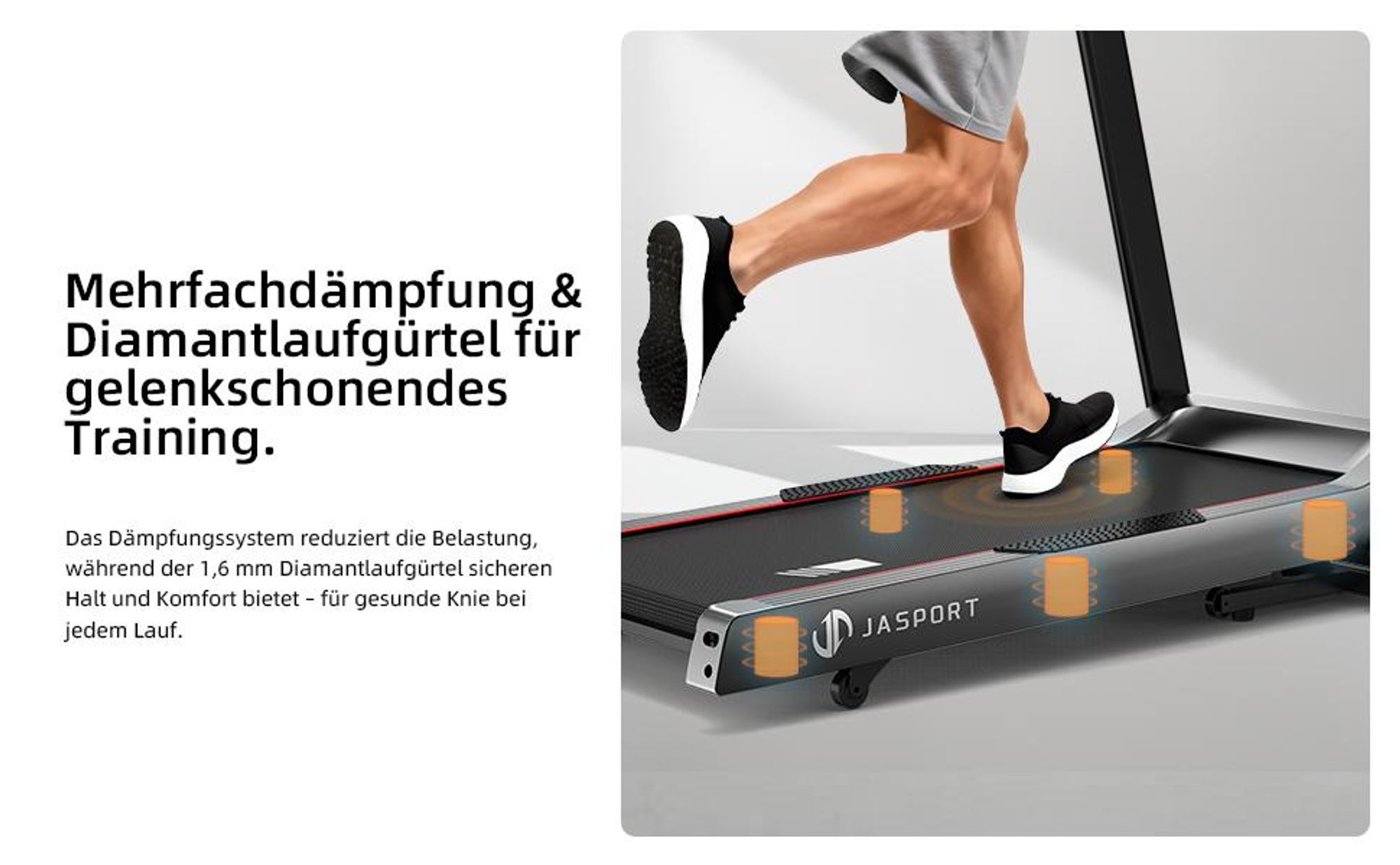 JASPORT L6 Laufband klappbar, 4.0 PS DC-Motor, 20 km/h, 0–15 % Steigung, 1200×500 mm Lauffläche, LCD-Display, Bluetooth-Lautsprecher