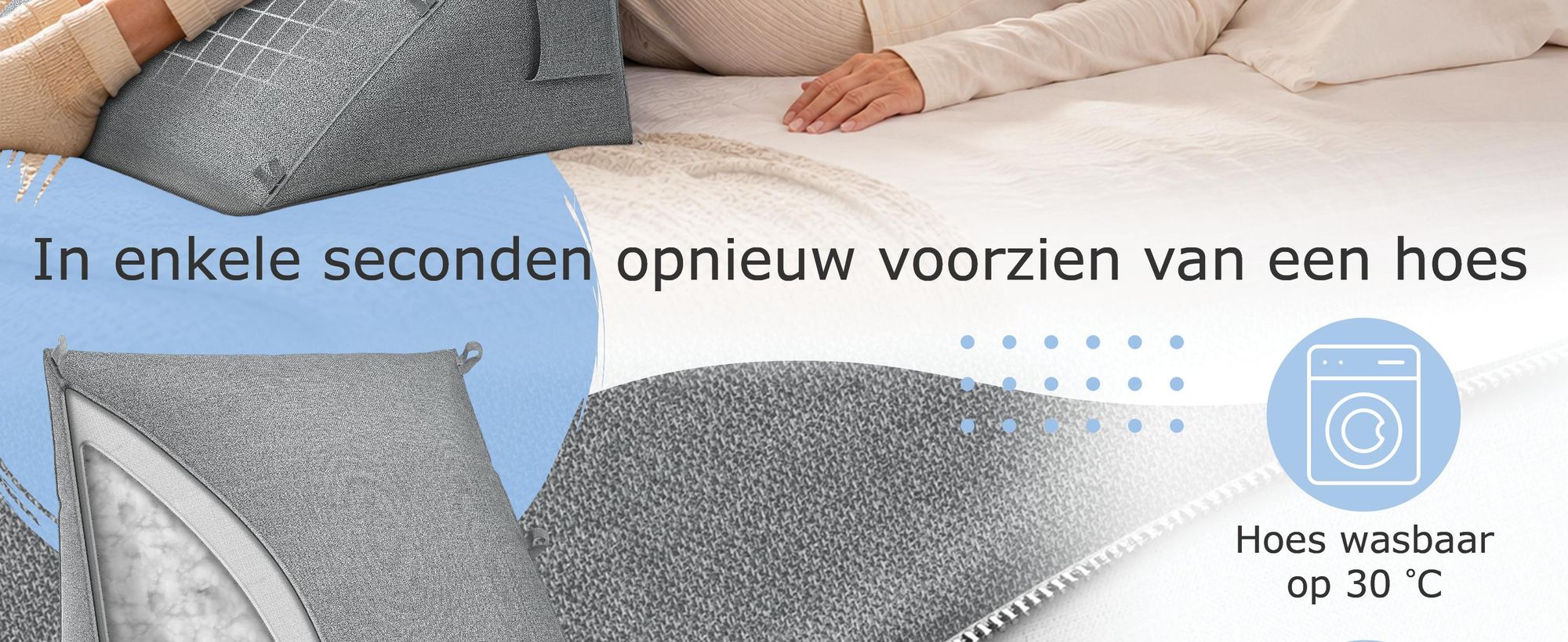 ELONEO rugkussen met afneembaar neksteun en zijvak, rugsteunkussen met wasbare hoes