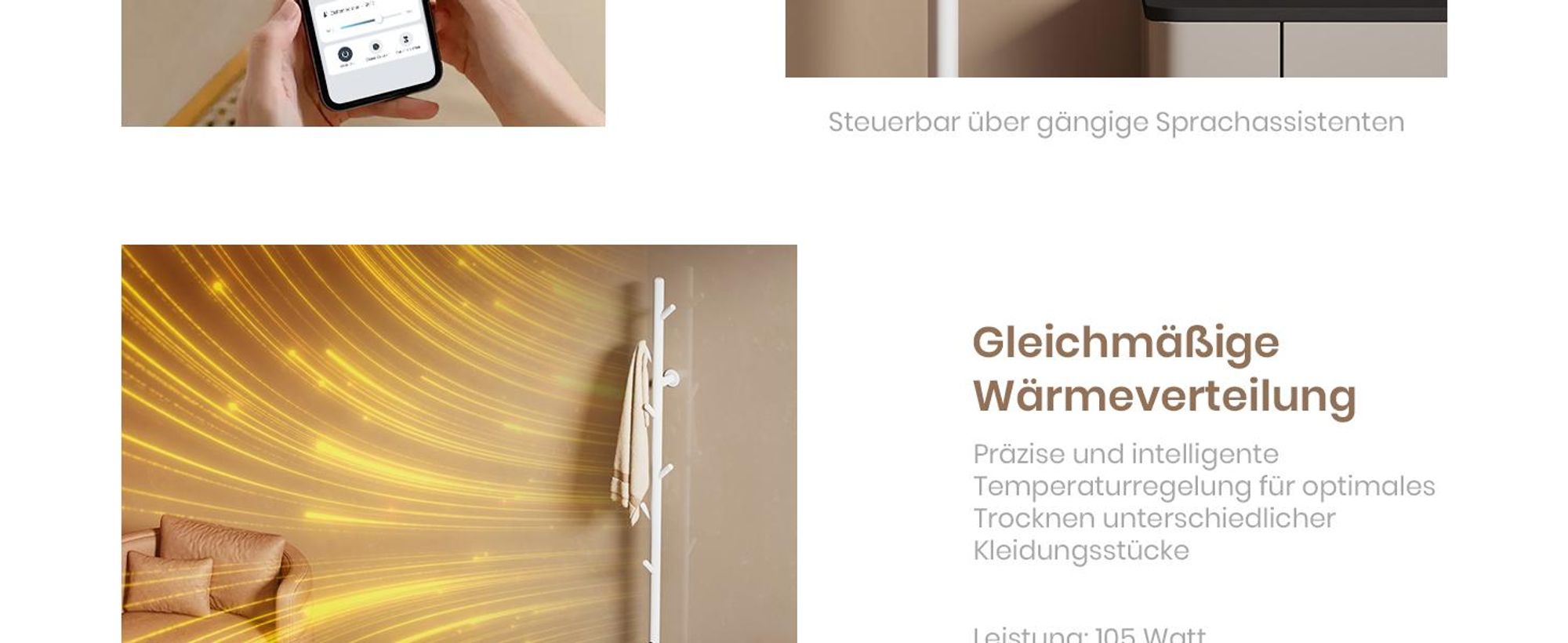 EMKE Elektrischer Handtuchheizkörper 100 W Weiß, LCD-Display, Intelligentes Thermostat, WiFi/APP-Steuerung Timer Baum-Design handtuchwärmer 150cm