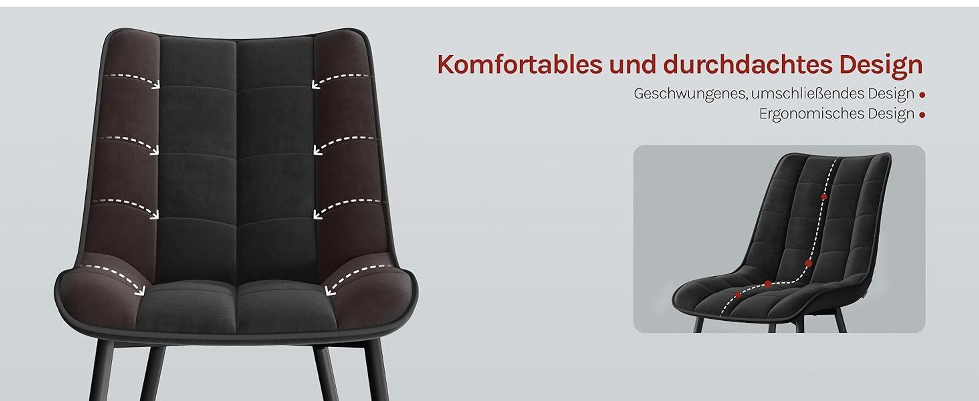WOLTU Esszimmerstühle 2er-Set, Polsterstuhl mit Rückenlehne, bis 150 kg belastbar, Sitzfläche aus Samt, Metallbeine, Schwarz