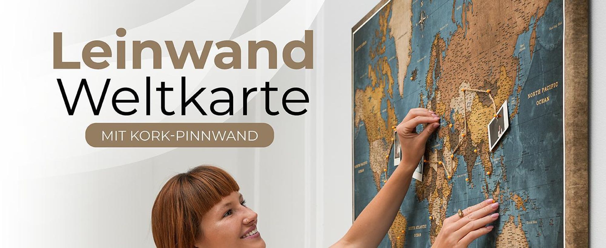 Hochwertige Canvas Weltkarte mit Kork-Pinnwand - 70x50 cm - Muster 3