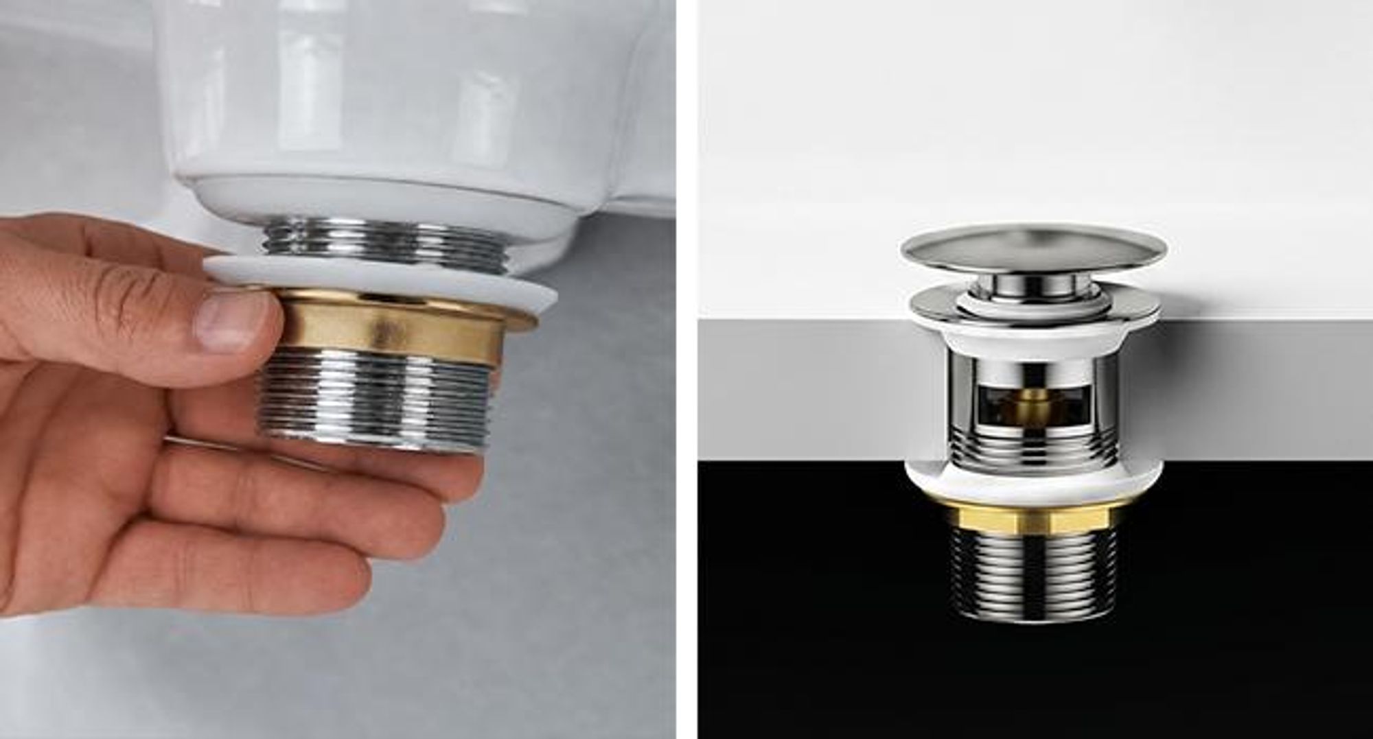 KRUMAD 2-er Set Pop Up Ablaufgarnitur für Waschbecken 40,5 mm, Waschbeckenstöpsel mit Überlauf, Abflussstopfen Chrom für Waschtisch
