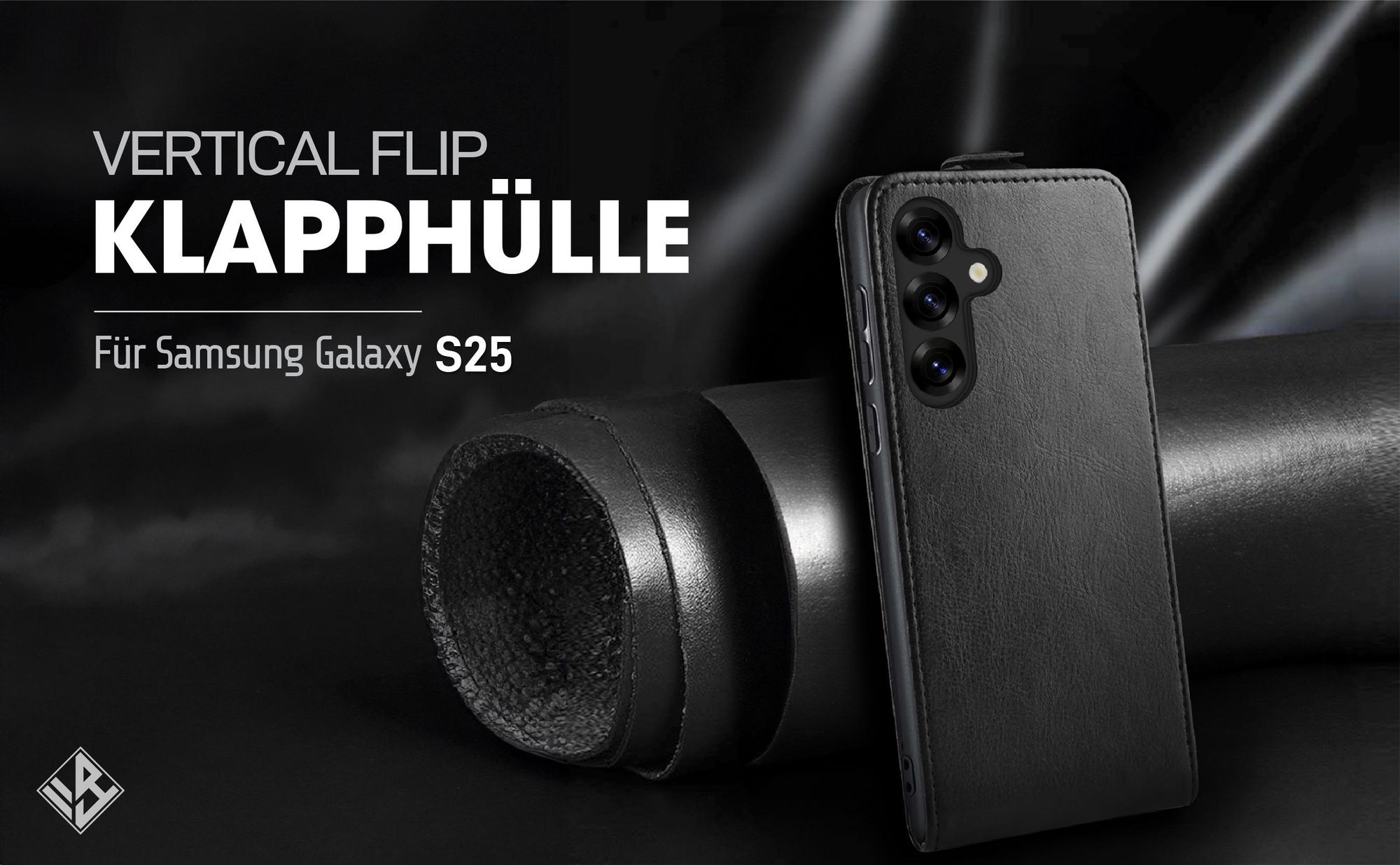 Vertikal aufklappende Handyhülle in Schwarz für Samsung Galaxy S25