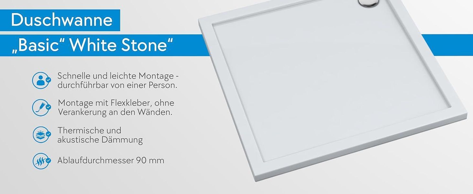 AQUABAD® Duschwanne Basic Smooth White 90x90cm Quadrat