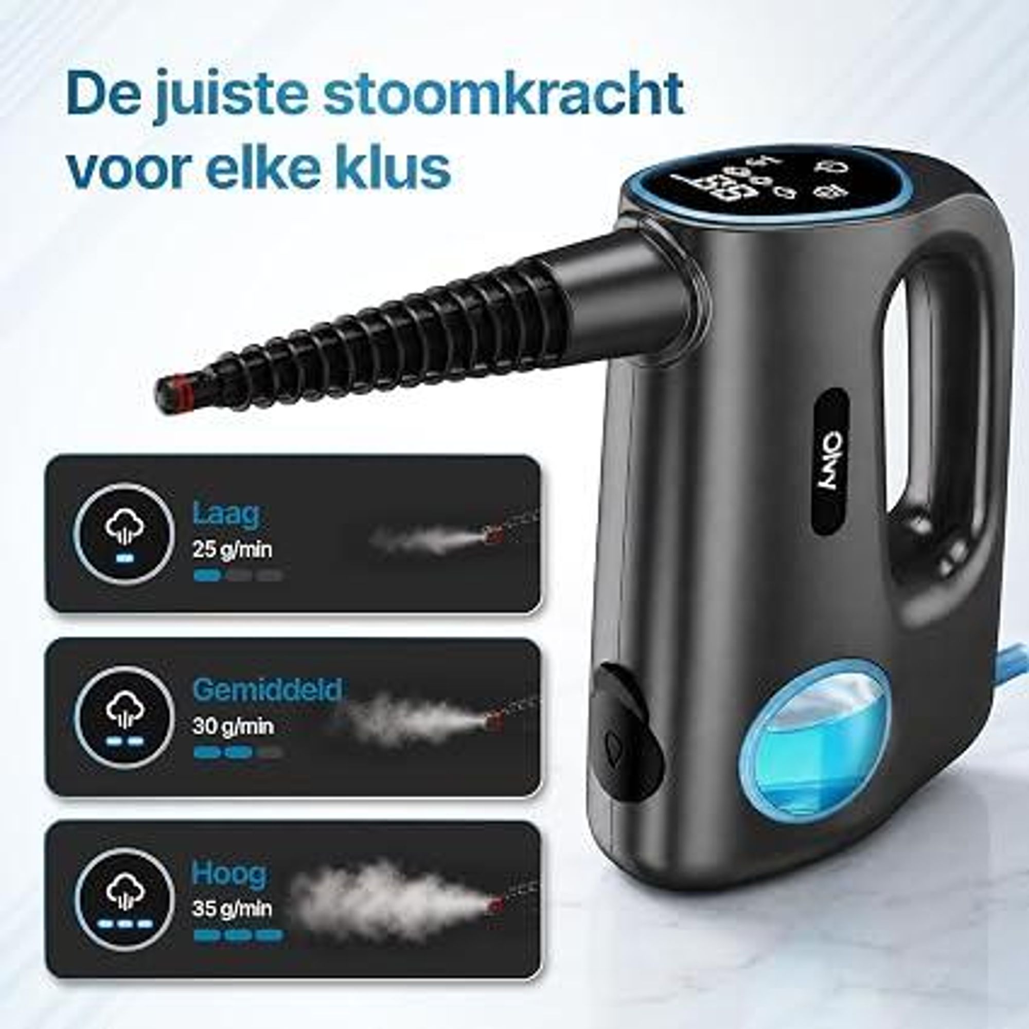 Olvy 14-in-1 stoomreiniger met dweilfunctie en touchscreen – 125 °C stoom – Handheld stoomreiniger voor tapijten, banken en harde vloeren – 5 meter kabel