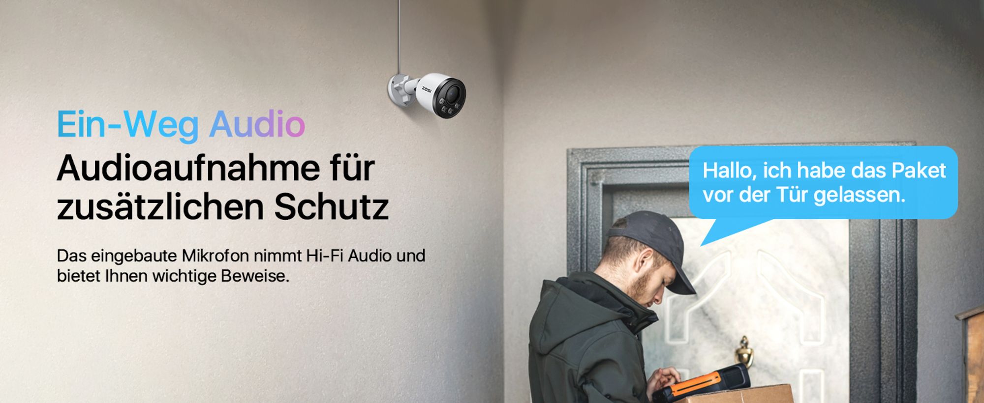ZOSI PoE Überwachungskamera Set Aussen, 4X 4MP PoE Kamera Überwachung mit Audio, H.265+ 5MP 8CH NVR mit 2TB HDD, Personenerkennung, 100ft Nachtsicht, 24/7 Aufnahme