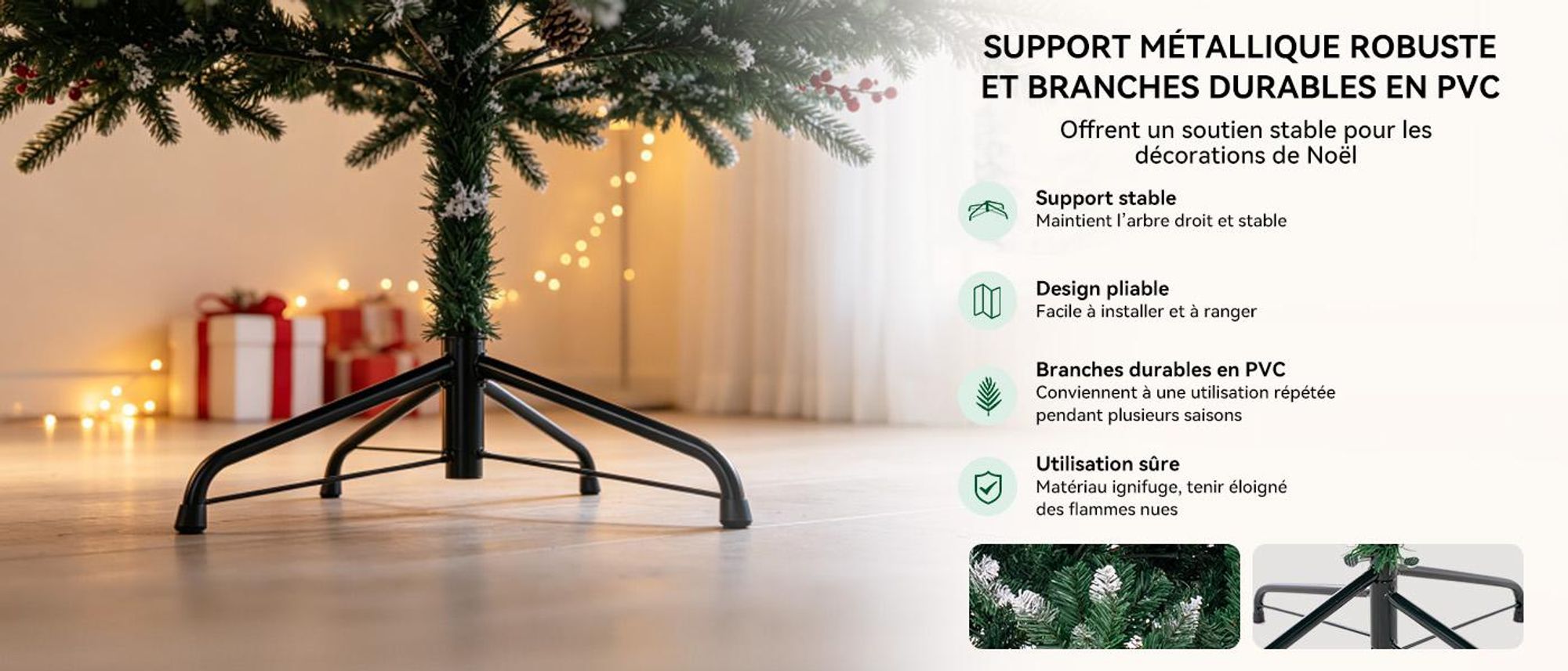 Branches en PVC ignifuge avec support métallique stable