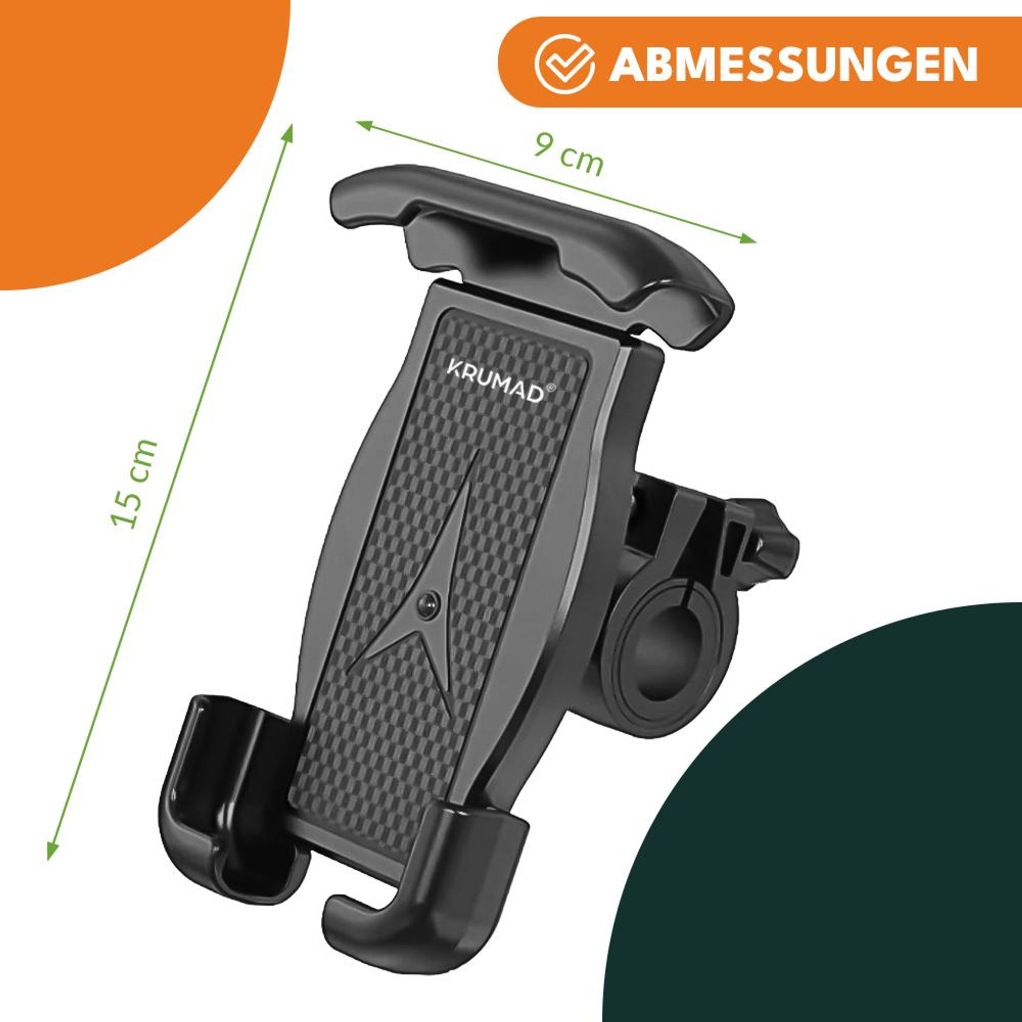 KRUMAD Handyhalterung Fahrrad, Universal für Smartphones 5,5–6,9 Zoll, Mit Neigungswinkel-Verstellung, Sicherer Halt, Für Fahrrad und Motorrad