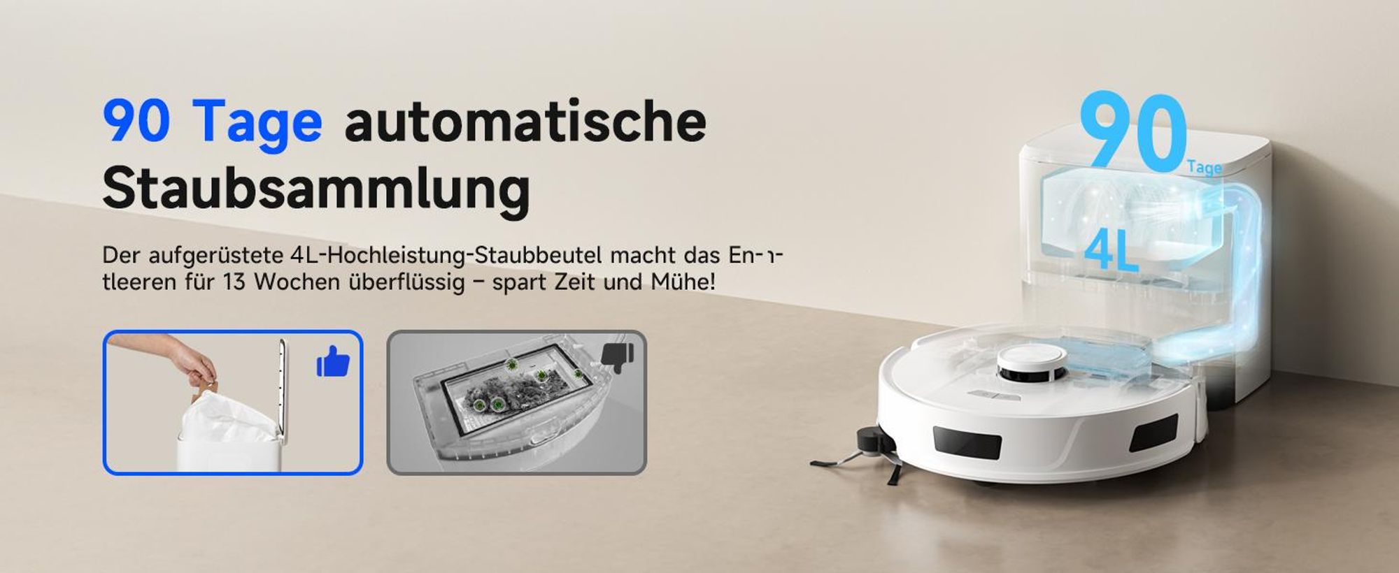 Staubsauger Roboter R11 mit 20000Pa Saugkraft, Wischfunktion, 200min Laufzeit, LDS-Navigation, All-in-1-Entleerungsstation und Anti-Wickel-Bürste