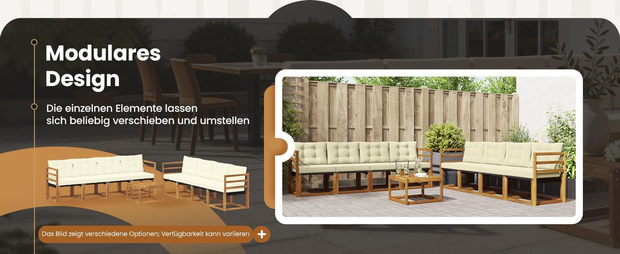vidaXL Outdoor-Sofagarnitur mit Kissen 3 pcs Natur und Anthrazit