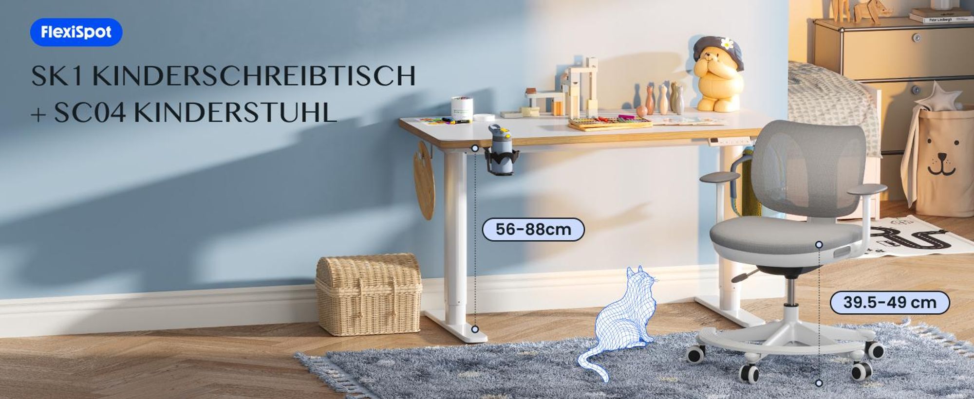 FLEXISPOT Kinderschreibtisch und Stuhl Set, elektrisch höhenverstellbar Schreibtisch, für Kinder ab 6 Jahren, mit 3 Speicherplätzen, Kindersicherung