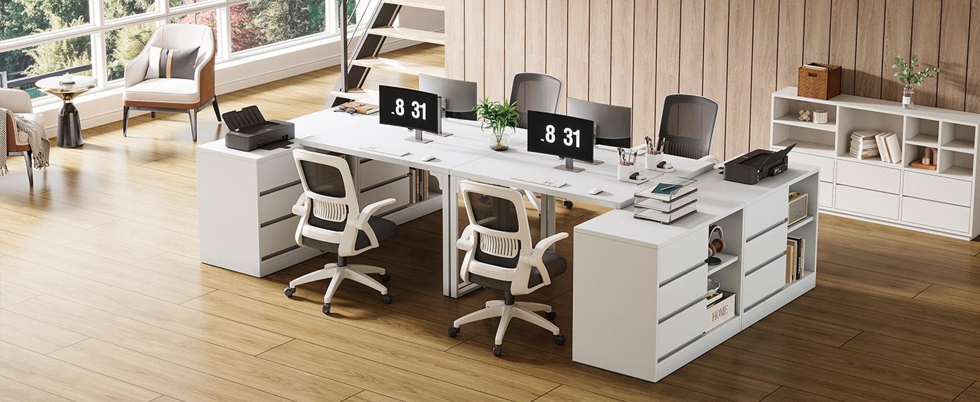 Tribesigns L-förmiger Schreibtisch, mit 3 Schubladen und 2 Ablagen, wendbarer Eckschreibtisch, moderner Arbeitstisch für Homeoffice, Weiß