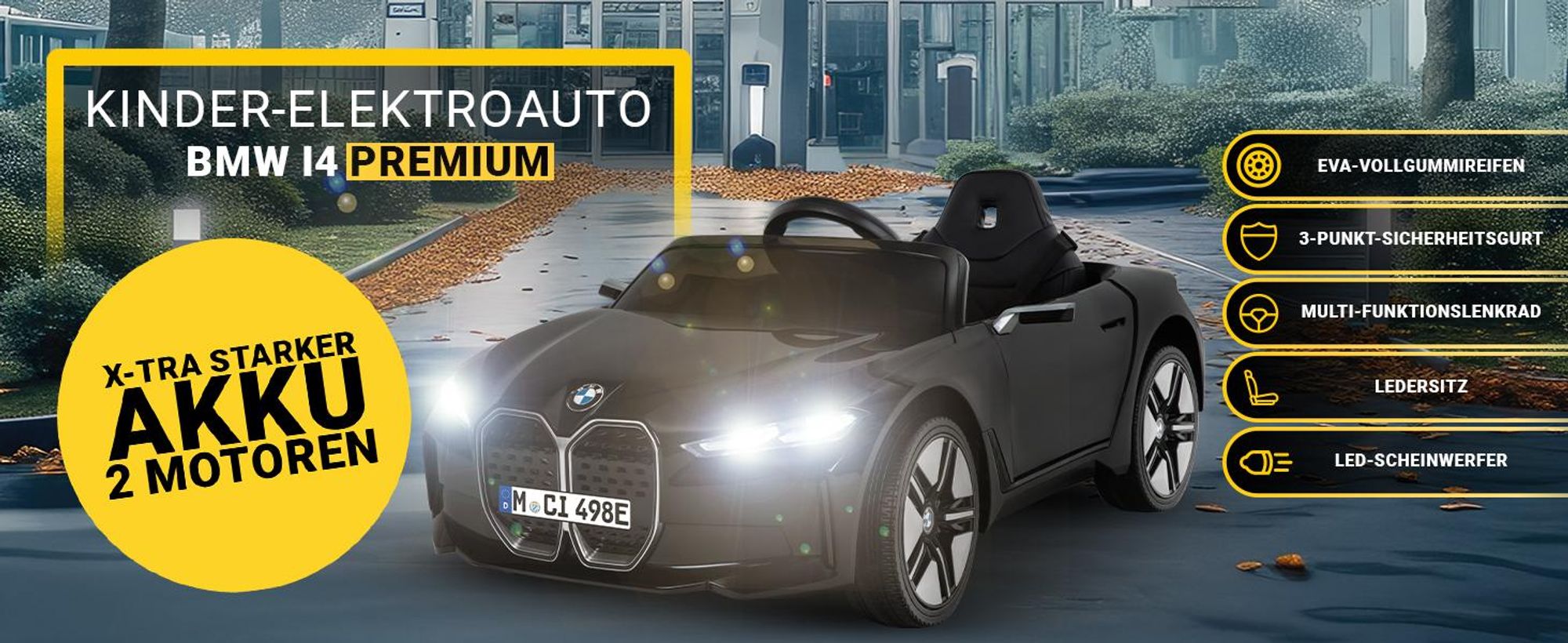 Actionbikes Motors Kinder Elektroauto BMW i4 | Elektro Auto - Fernbedienung - Kinderauto elektrisch - Elektrofahrzeug - Lizensiert - 2,4 Ghz (Schwarz)