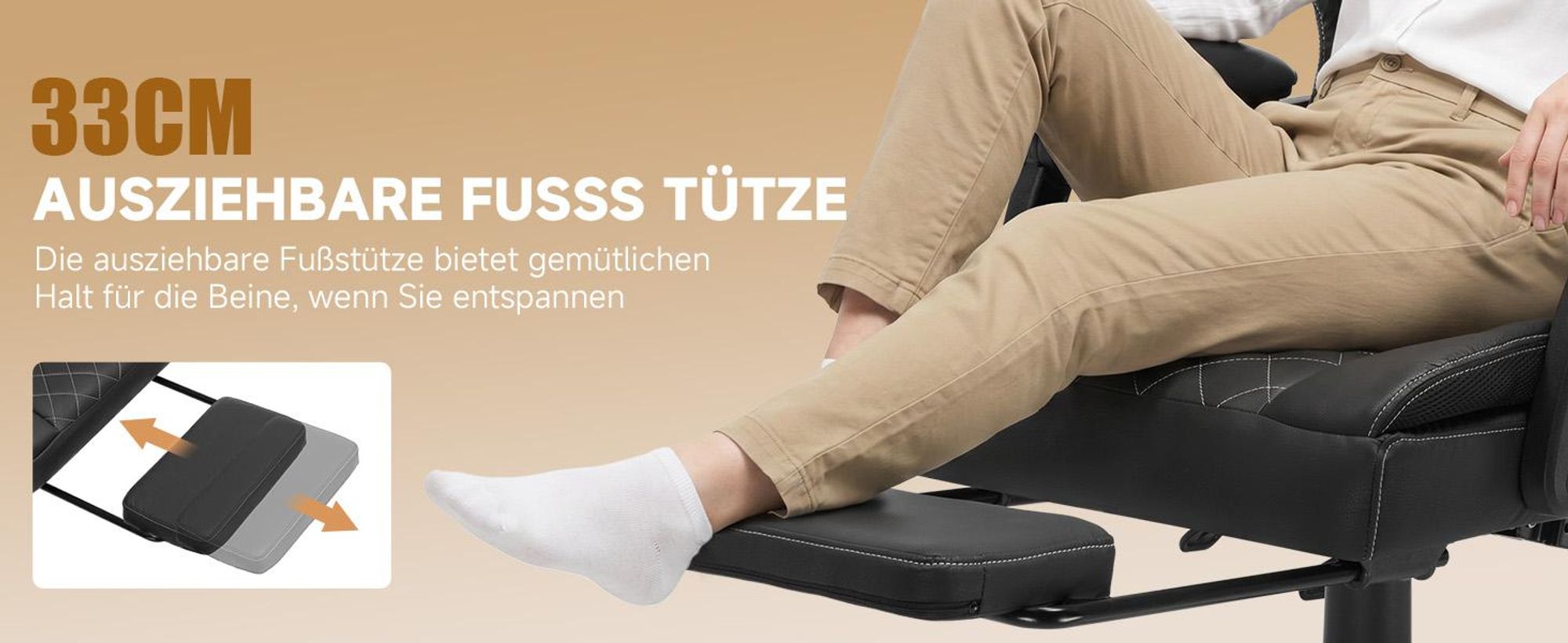 GTPLAYER Gaming Stuhl, Ergonomischer Bürostuhl mit Fußstütze und Lendenstütze, Hochlehner Chefsessel für Große, breiter Computersessel, Höhenverstellb